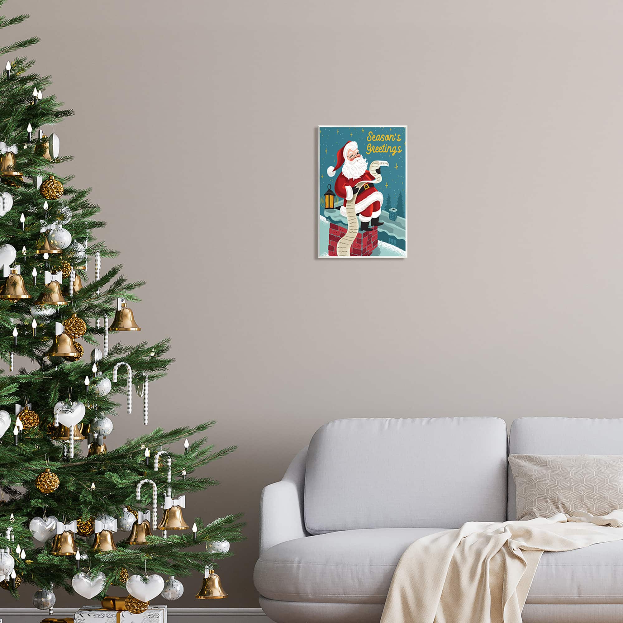 Stupell Industries Season's Greetings Santa's List Chimney Wall Plaque Art