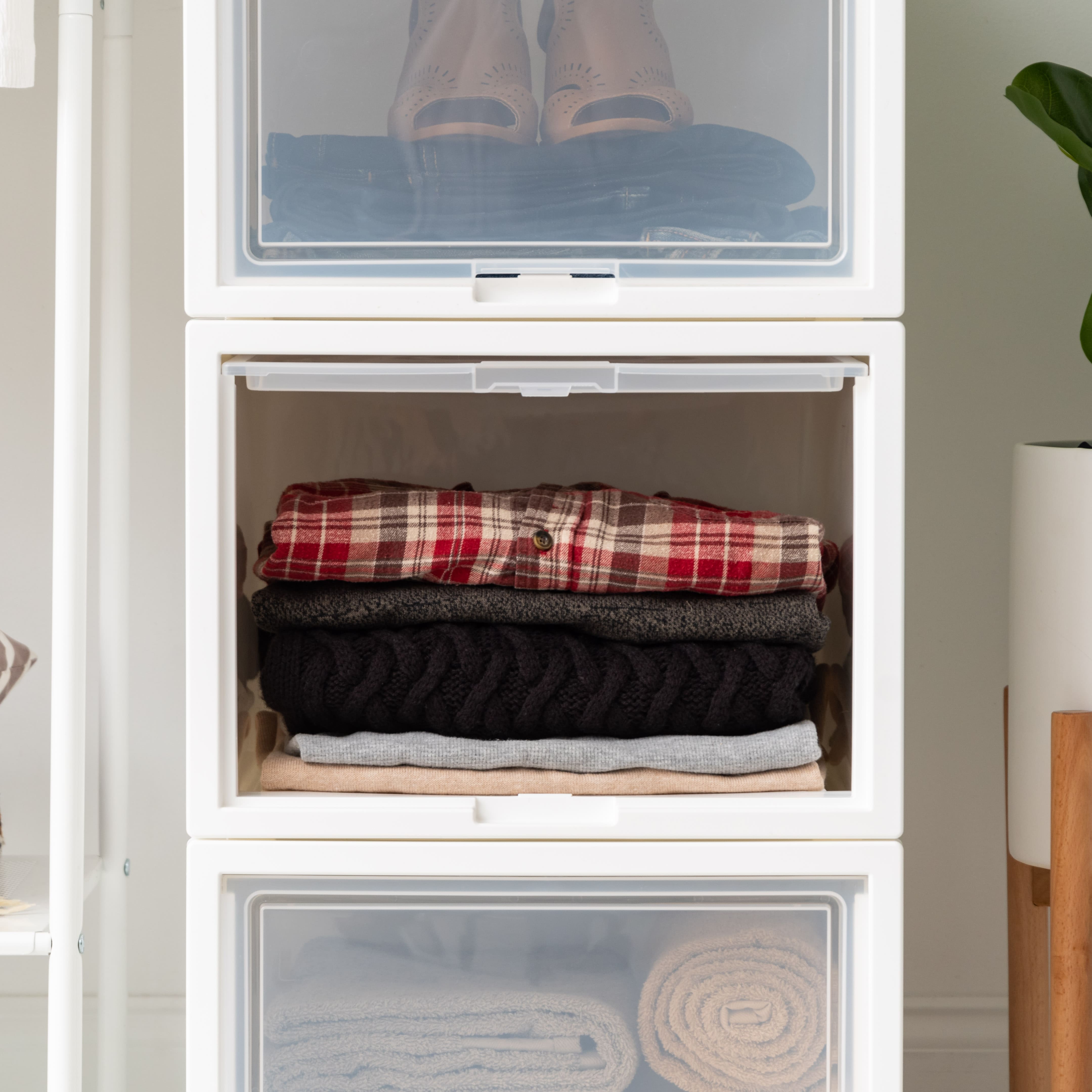 Iris® White Deep Box Chest With Sliding Door, 3 Pack