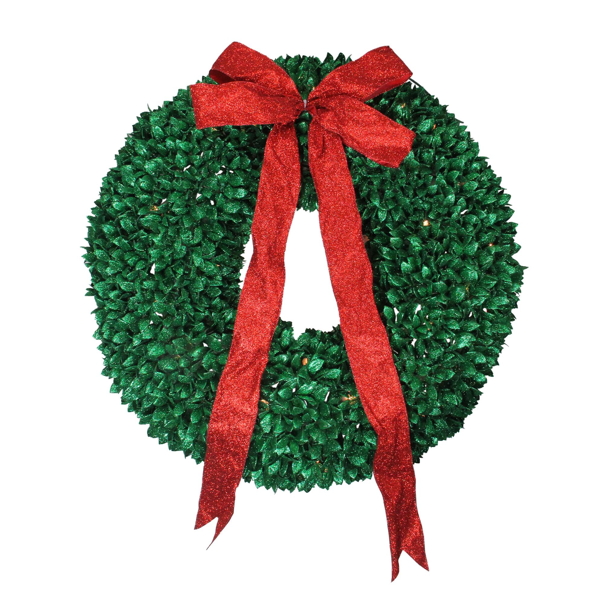 28" Pre-Lit Glittered Leaves Artificial Christmas Wreath