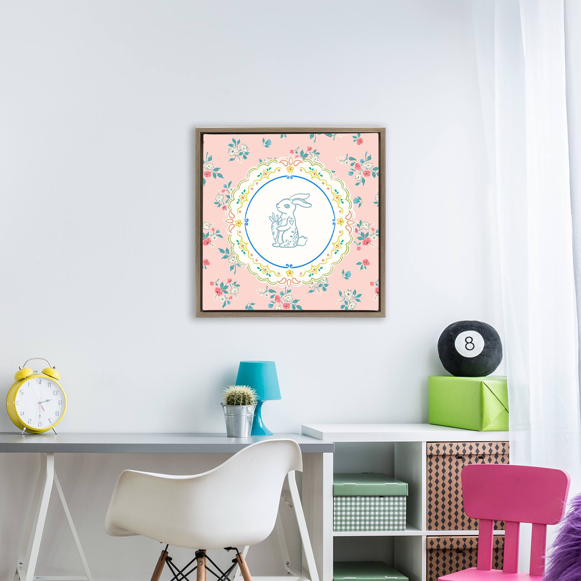 Stupell Industries Whimsical Spring Bunny Floating Frame Wall Art