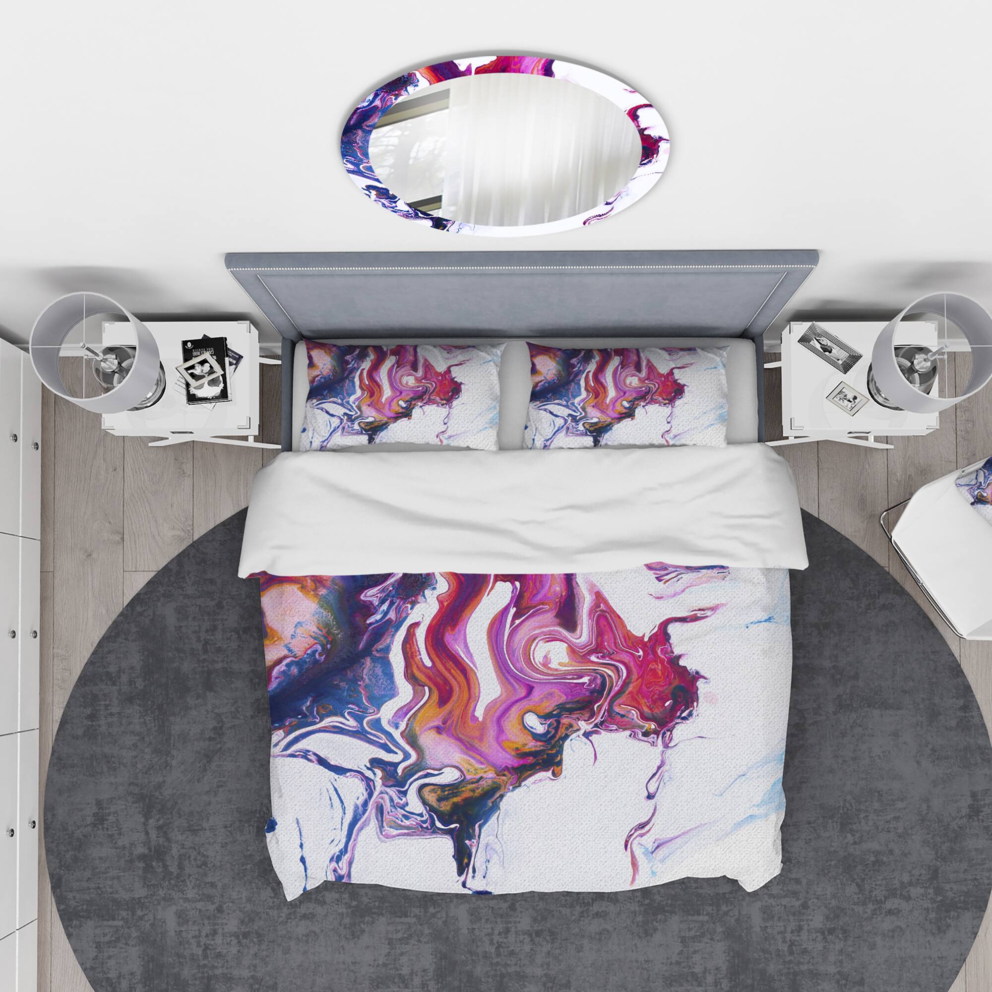 Designart 'Purple, Pink and Blue Marble Composition' Mid-Century Modern Bedding Set