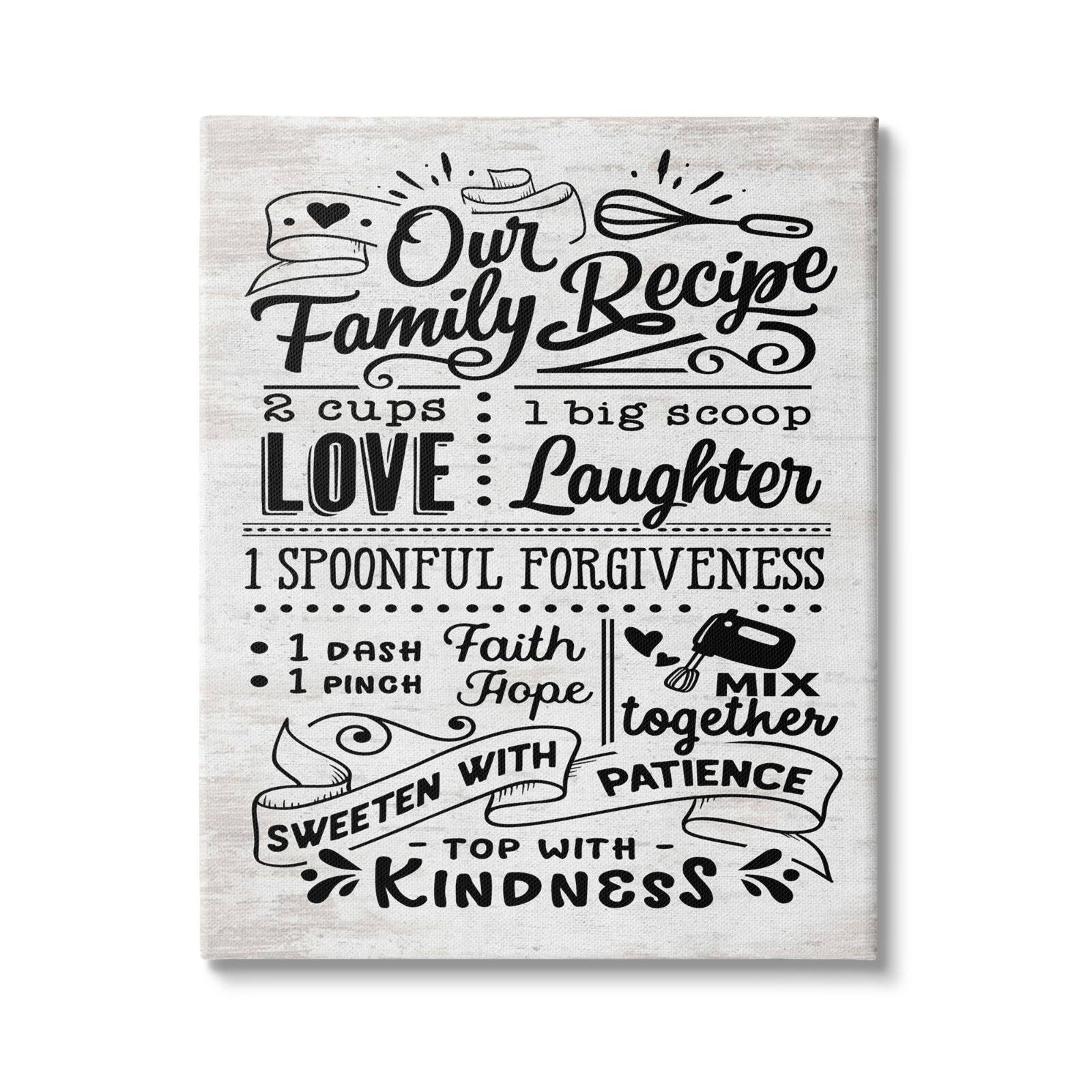 Stupell Industries Our Family Recipe Motivational Kitchen Phrases Life Ingredients Canvas Wall Art