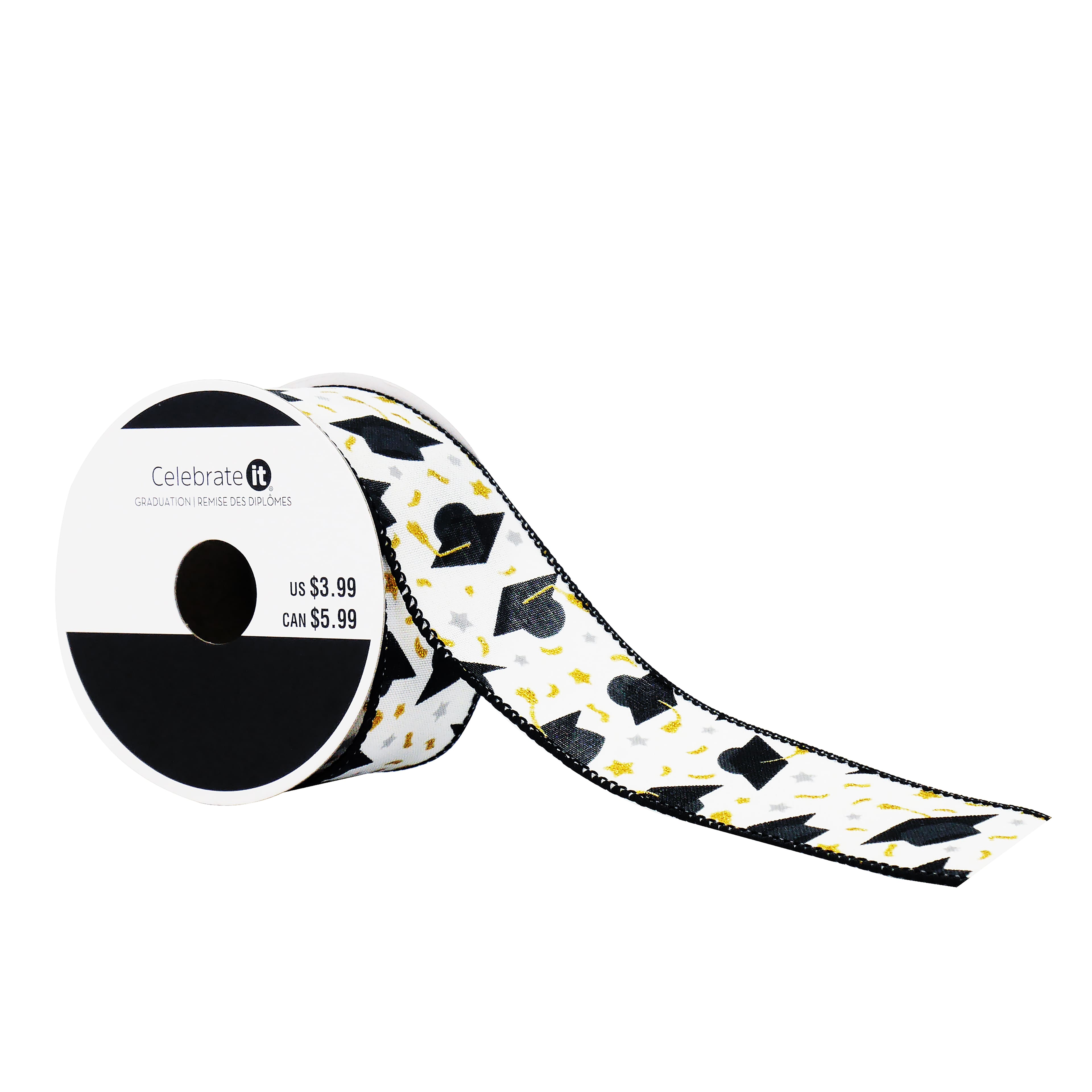 1.5" x 3yd. Graduation Cap Toss Wired Faux Linen Ribbon by Celebrate It®