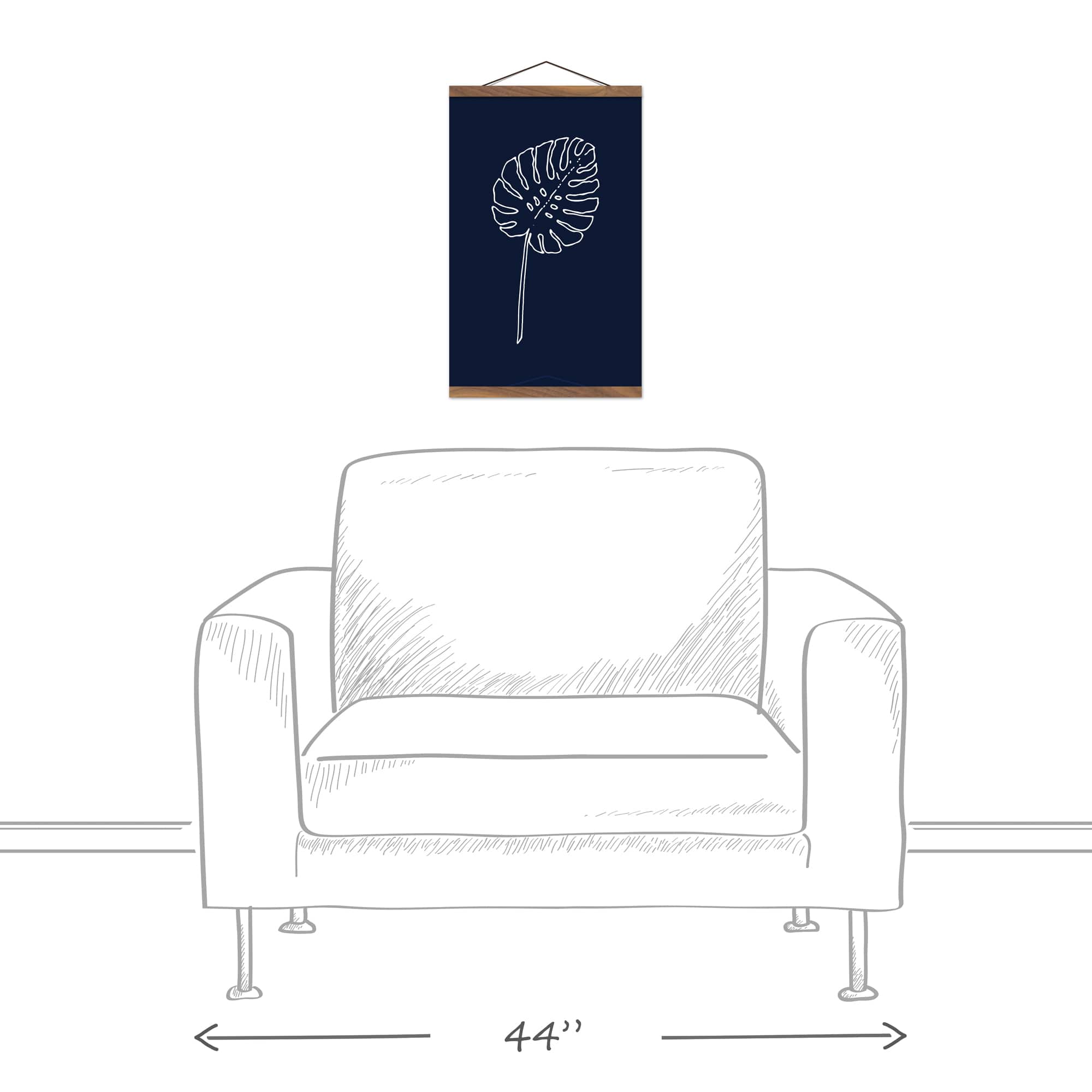 Designs Direct Navy Monstera Drawing Teak Hanging Canvas