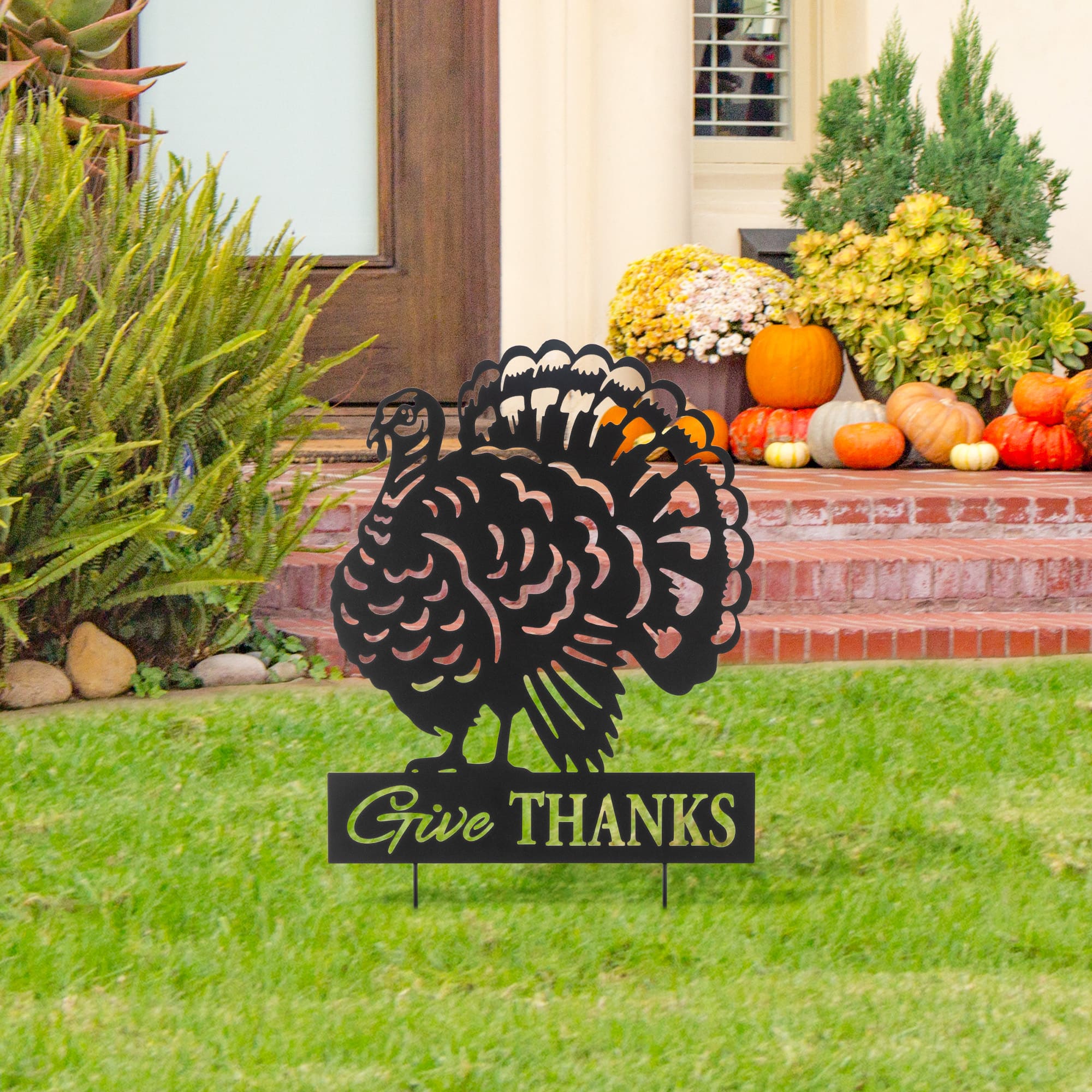 Glitzhome® 30" Thanksgiving Metal Silhouette Turkey Yard Stake