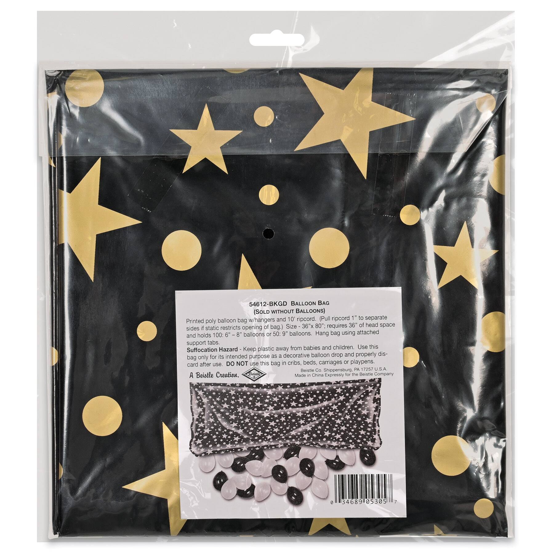 Beistle 36" x 80" Black & Gold Plastic Balloon Bag