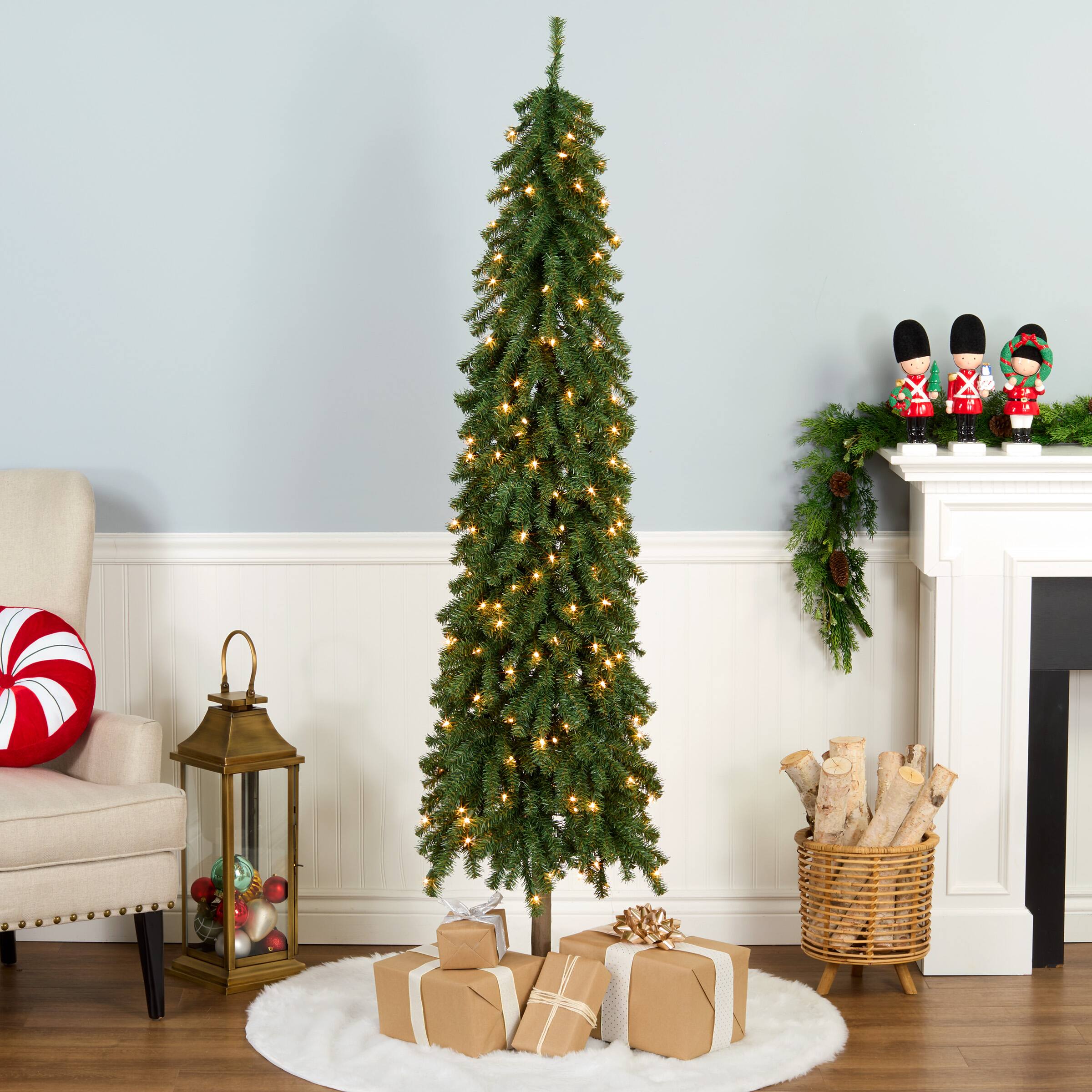 6.5ft. Pre-Lit Grand Alpine Slim Artificial Christmas Tree, Clear Lights