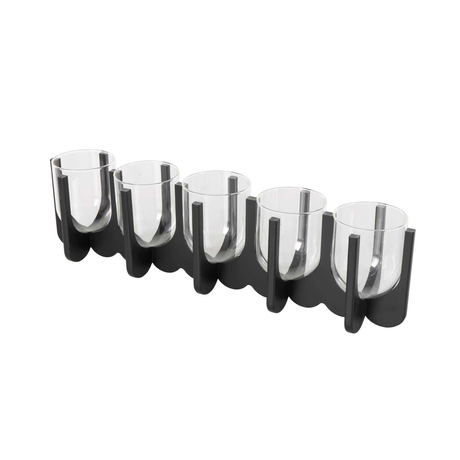 23.25" Black Wood Hurricane 5‑Slot Decorative Candle Holder