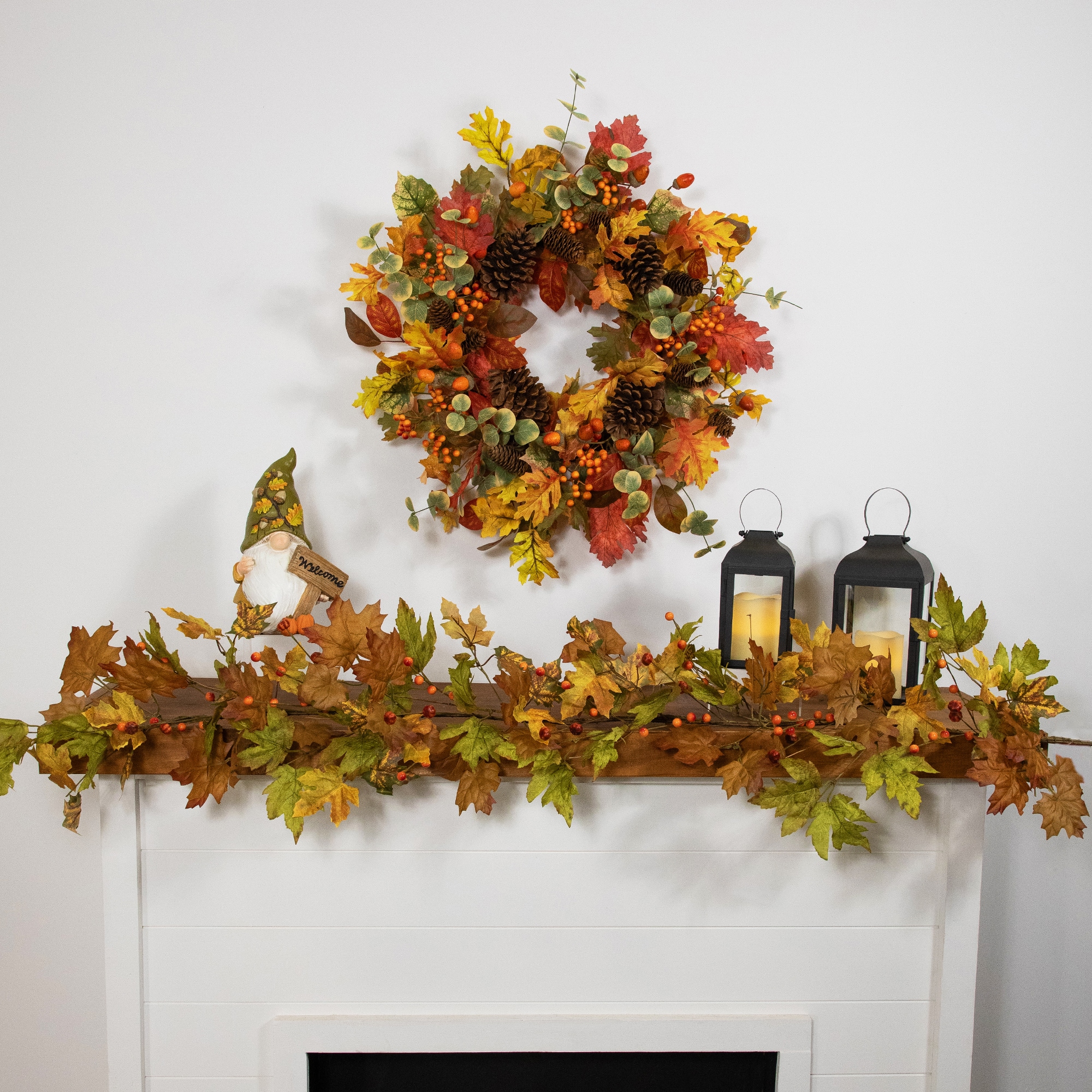 26" Berries, Leaves & Pinecones Fall Harvest Wreath