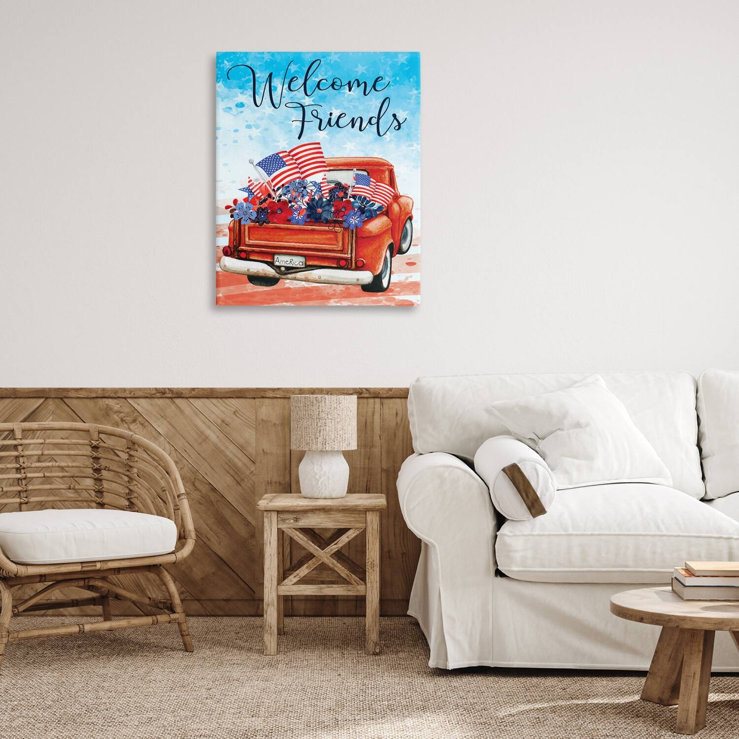 Stupell Industries Welcome Friends Americana Pickup Truck Canvas Wall Art