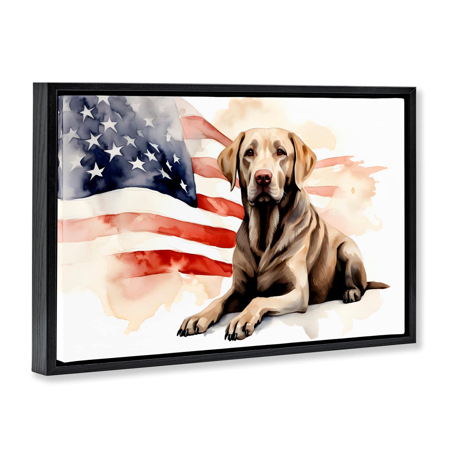 Stupell Industries Patriotic Dog with Flag Floater Framed Art