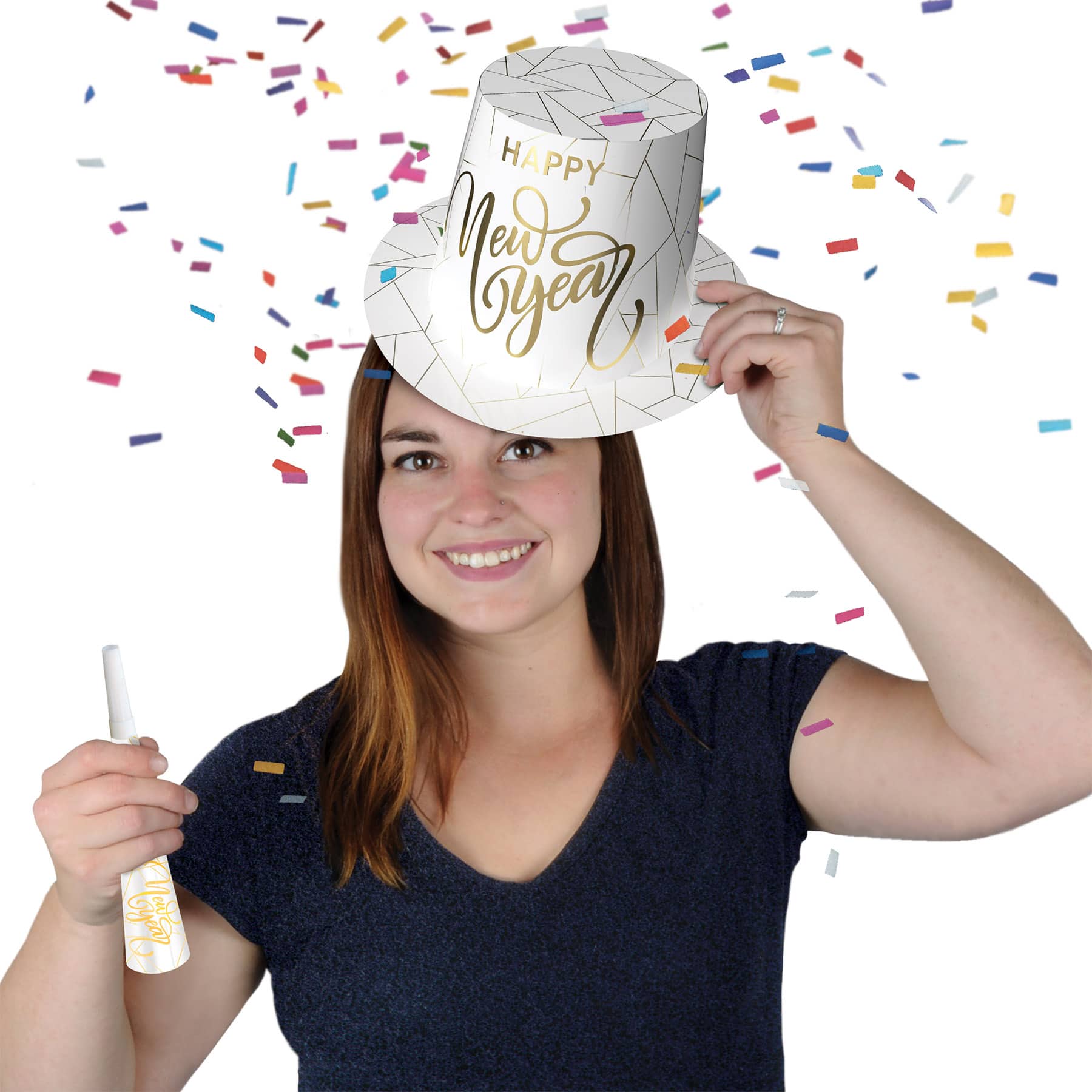 Beistle White & Gold New Year Hi Hats, 25ct.