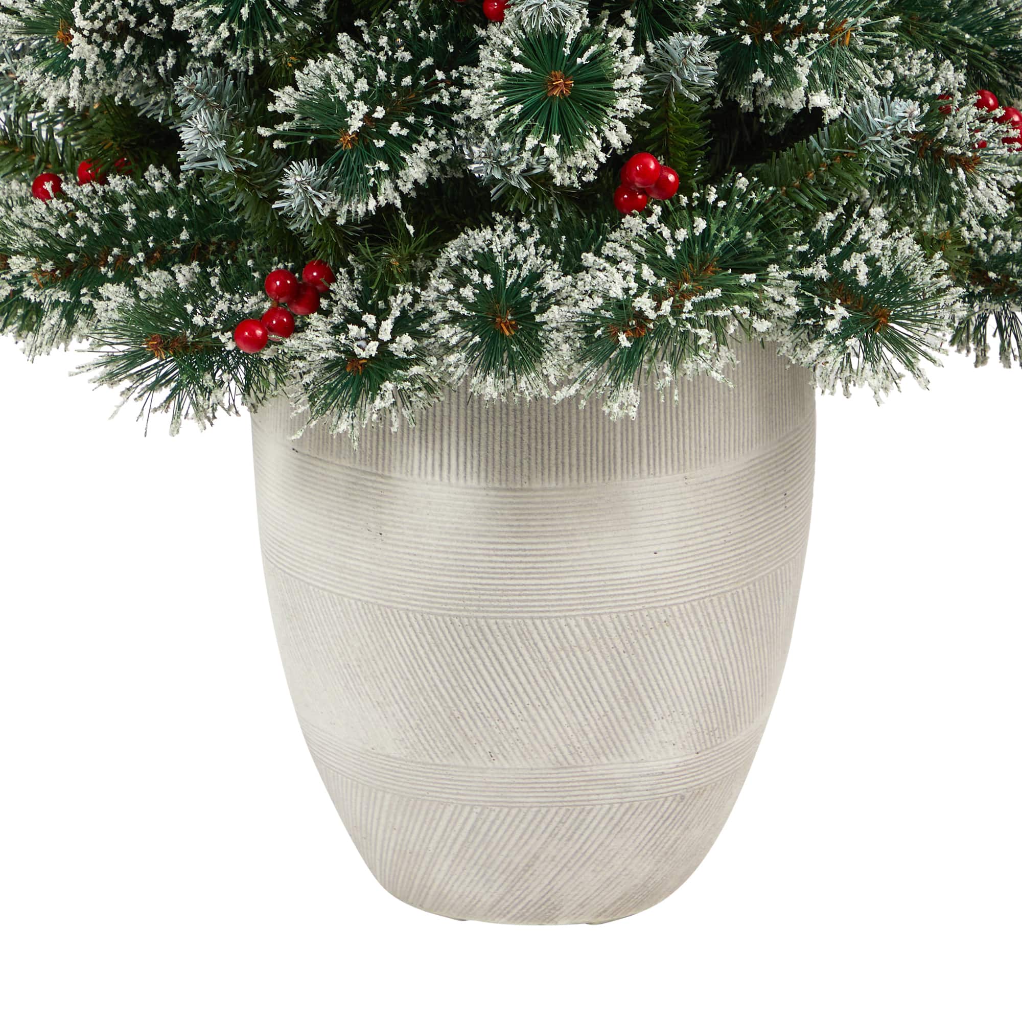 4ft. Pre-Lit Potted Frosted Swiss Pine with Berries Artificial Christmas Tree, Clear LED Lights