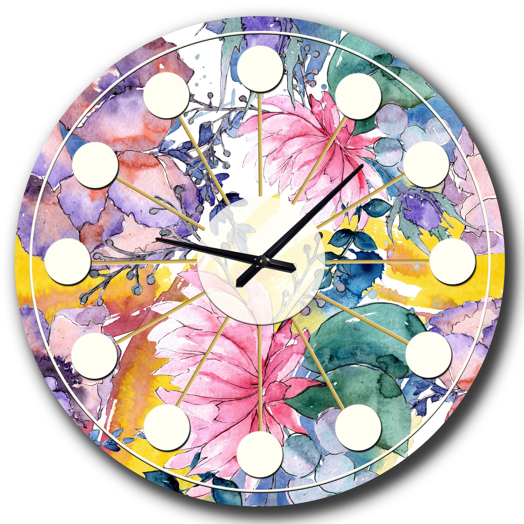 Designart 'Retro Floral Botanical V Mid-Century Modern Wall Clock