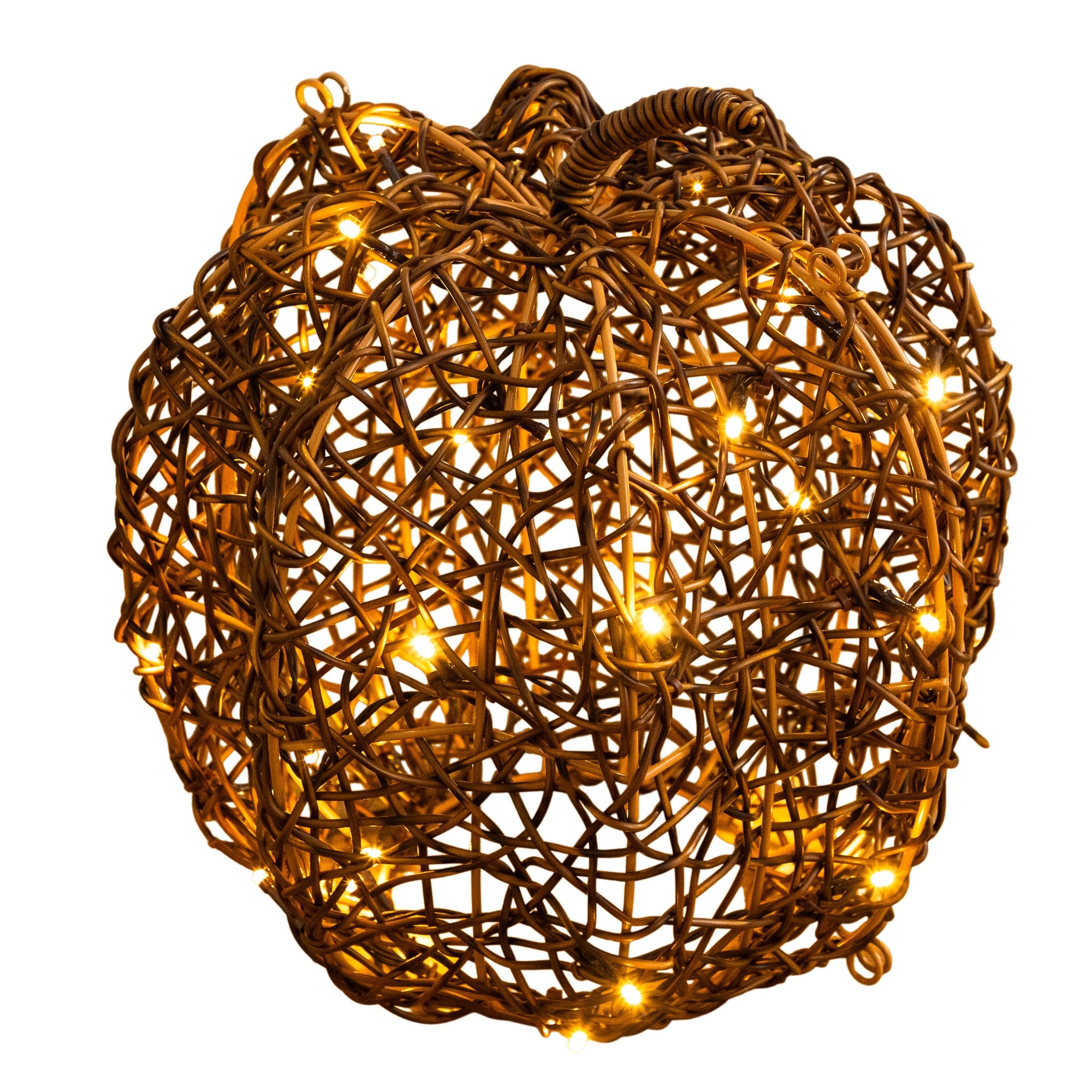 12" Pre-Lit Autumn Rattan Fall Pumpkin with 40 Warm White LED Lights