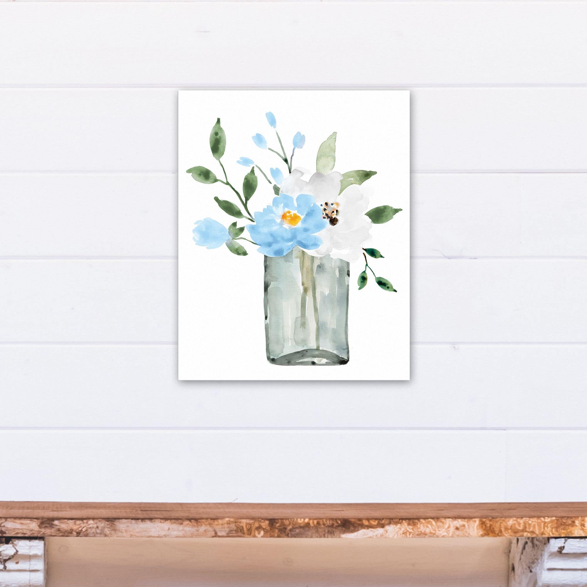 Bright Blue Floral Vase 16" x 20" Canvas Wall Art