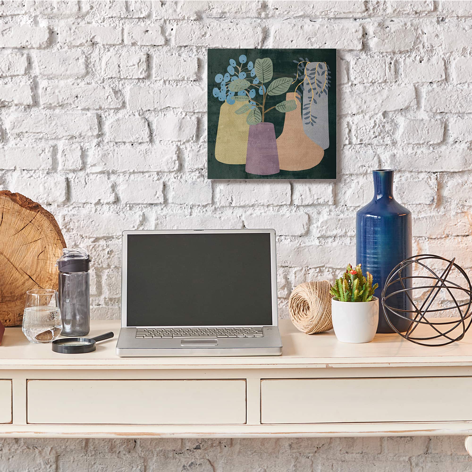 Stupell Industries Eucalyptus Plants in Decorative Vases over Black Canvas Wall Art