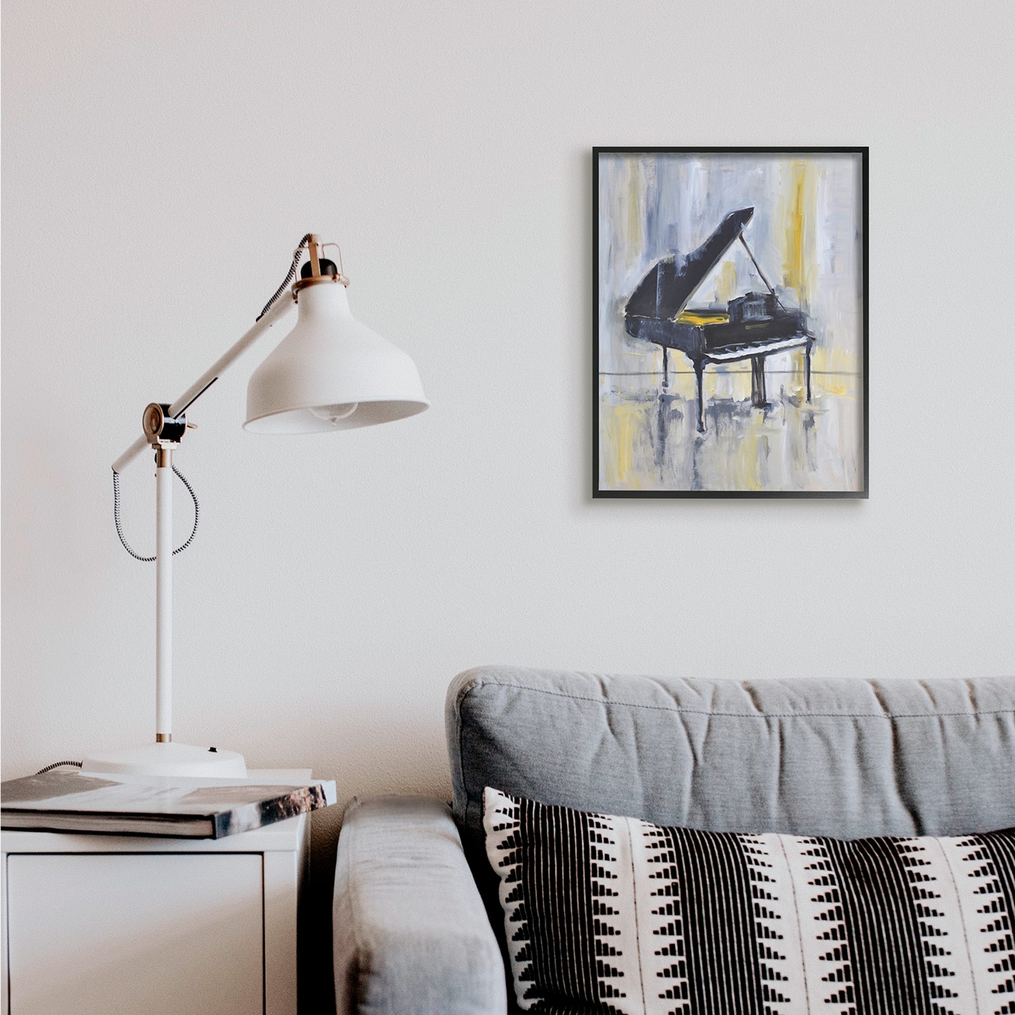 Stupell Industries Distressed Grand Piano Wall Art in Black Frame