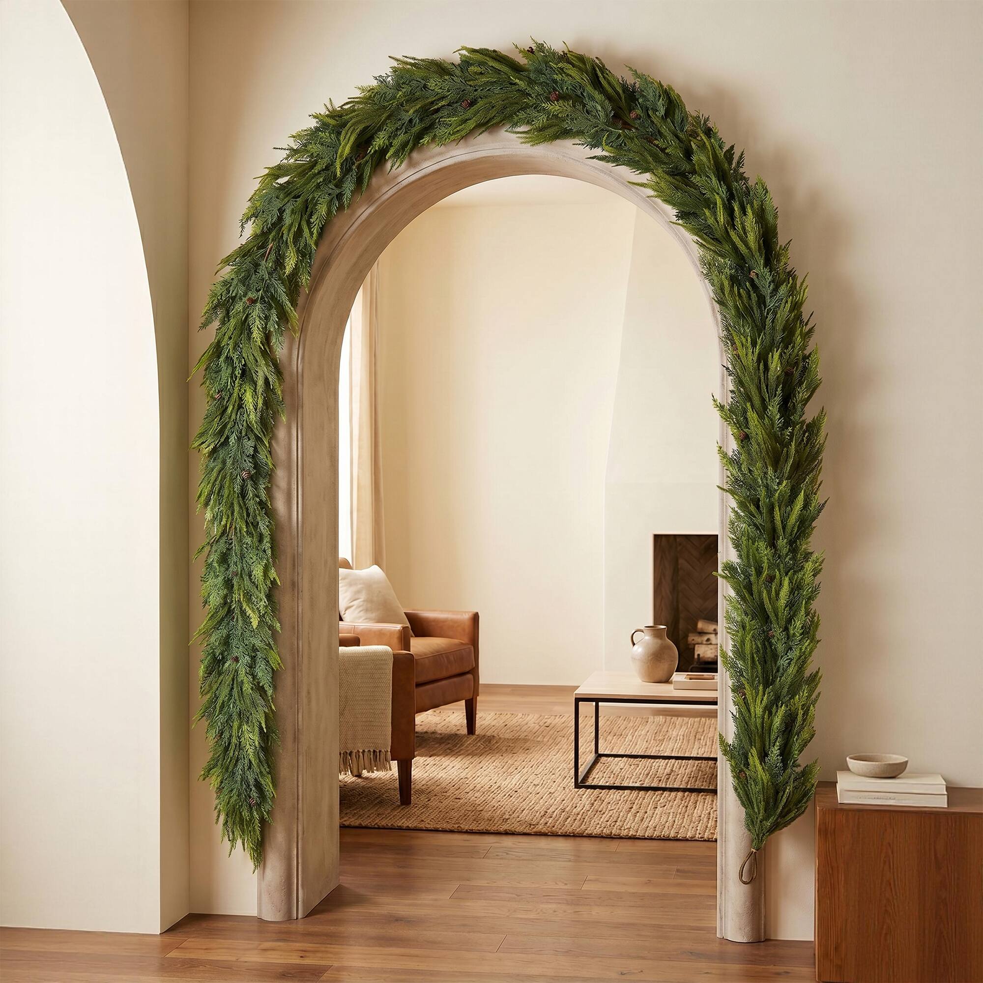Glitzhome® 9ft. Christmas Full Greenery Mixed PE Dripping Garland with Pinecones, Set of 2