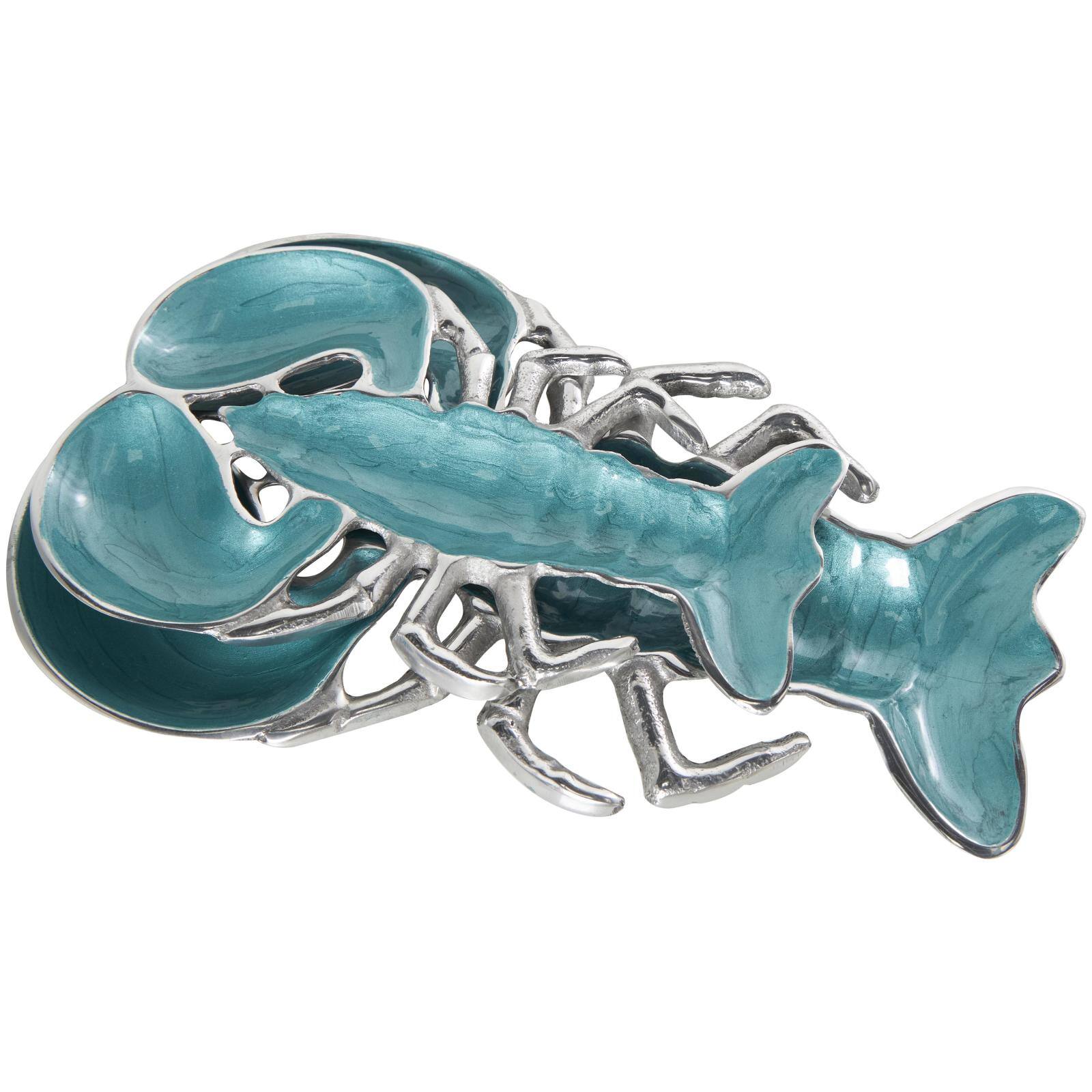 Teal & White Aluminum Enameled Lobster Living Room Décor Tray Set
