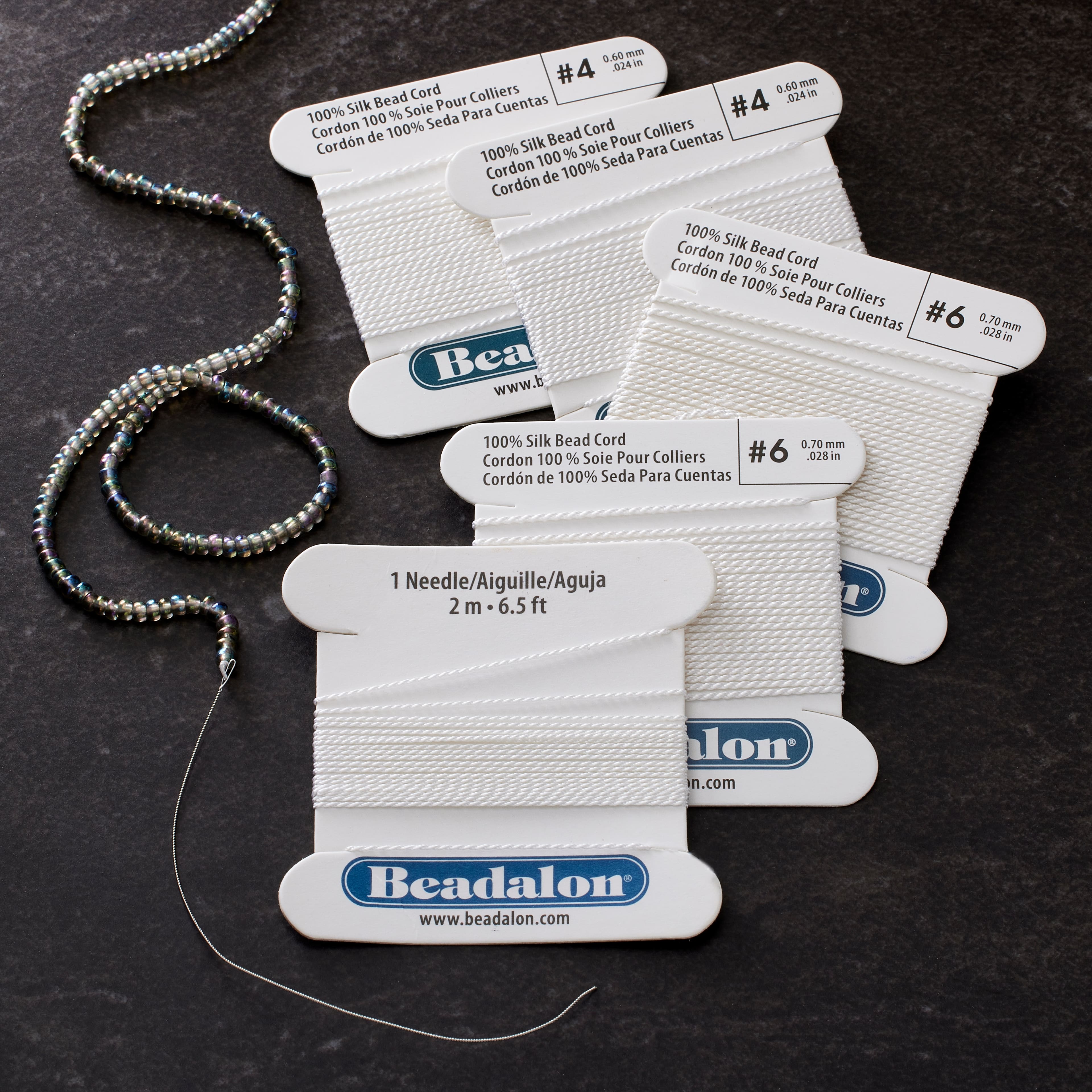6 Packs: 5 ct. (30 total) Beadalon® White Silk Bead Cord Variety Pack