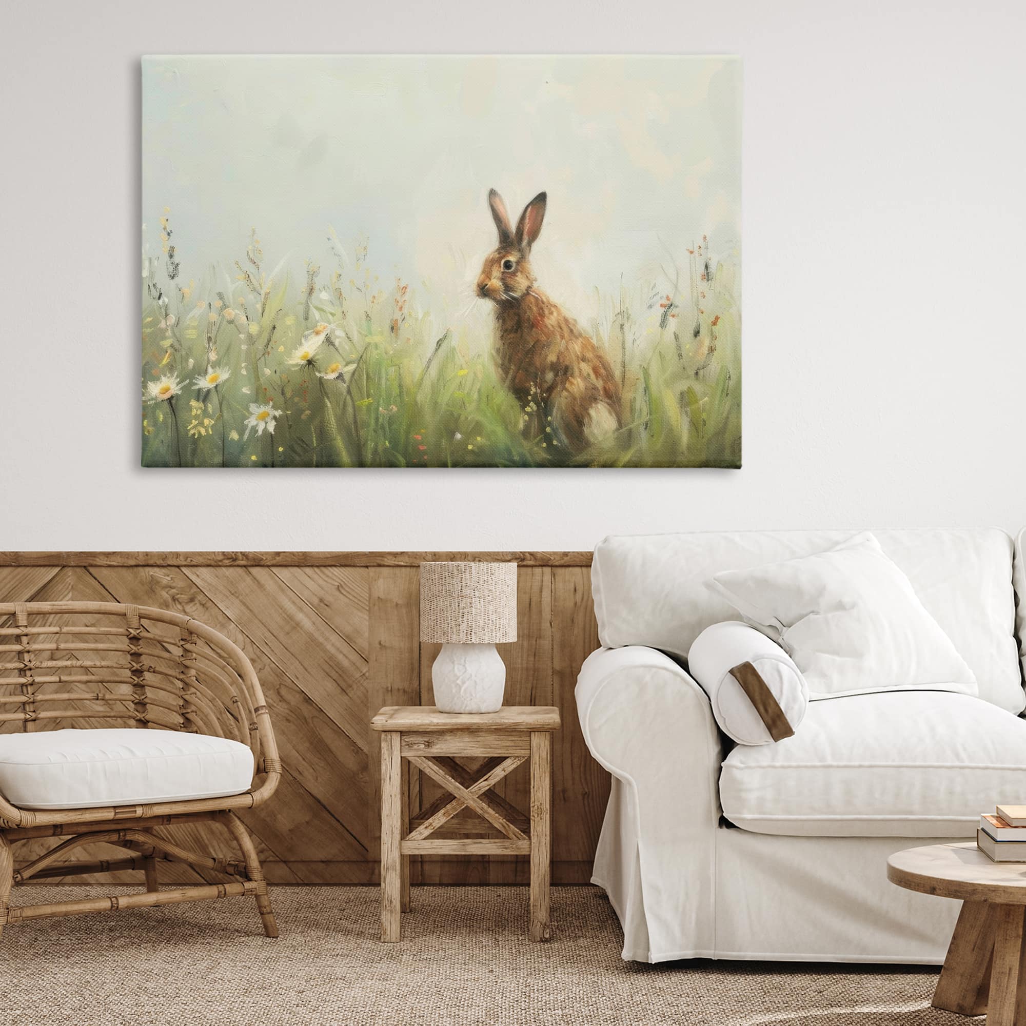 Stupell Industries Brown Rabbit with Daisies Canvas Wall Art