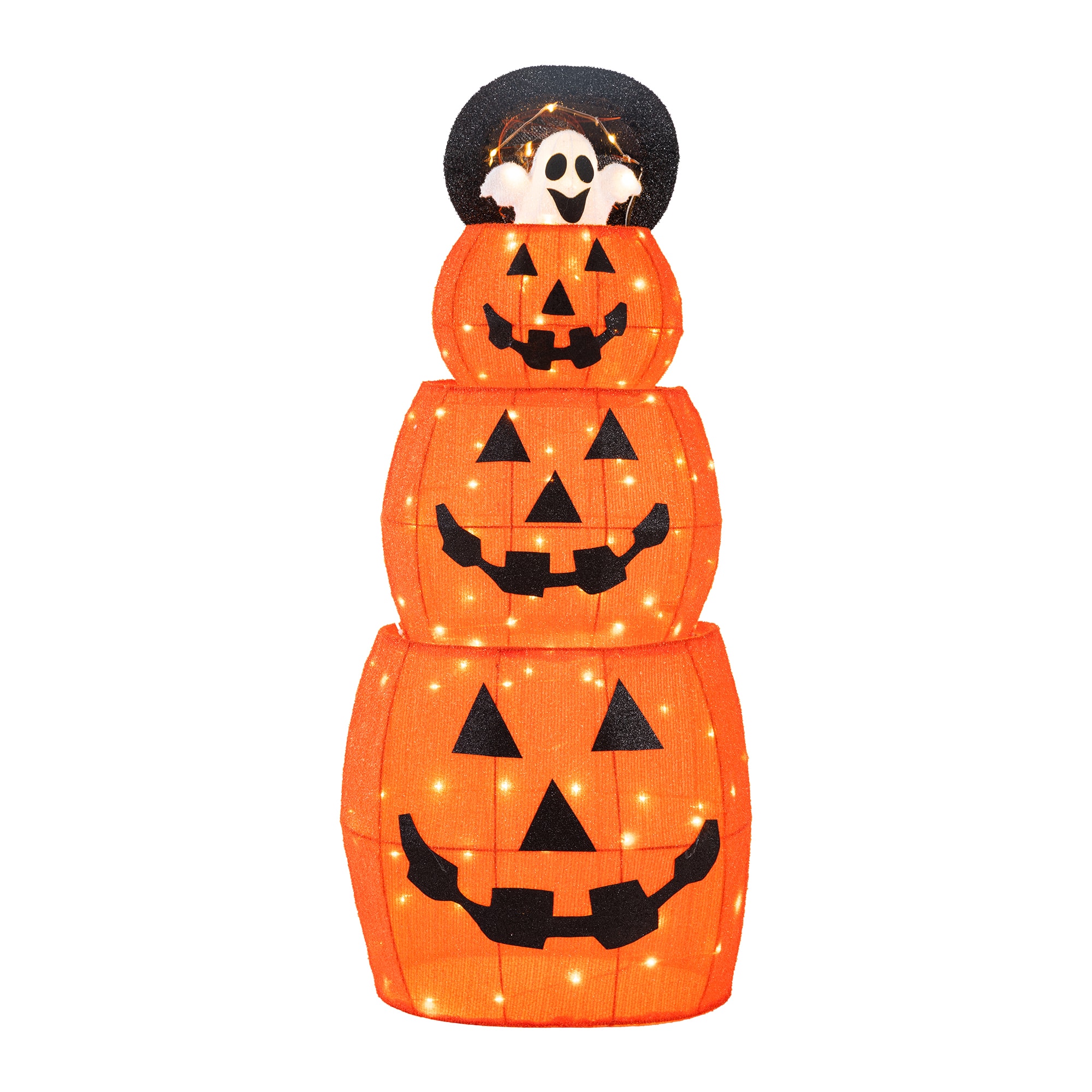 Glitzhome® 48" Lighted Halloween 3D Extendable Fabric Jack-O'-Lantern Outdoor Decor, 120 Warm White LED Lights