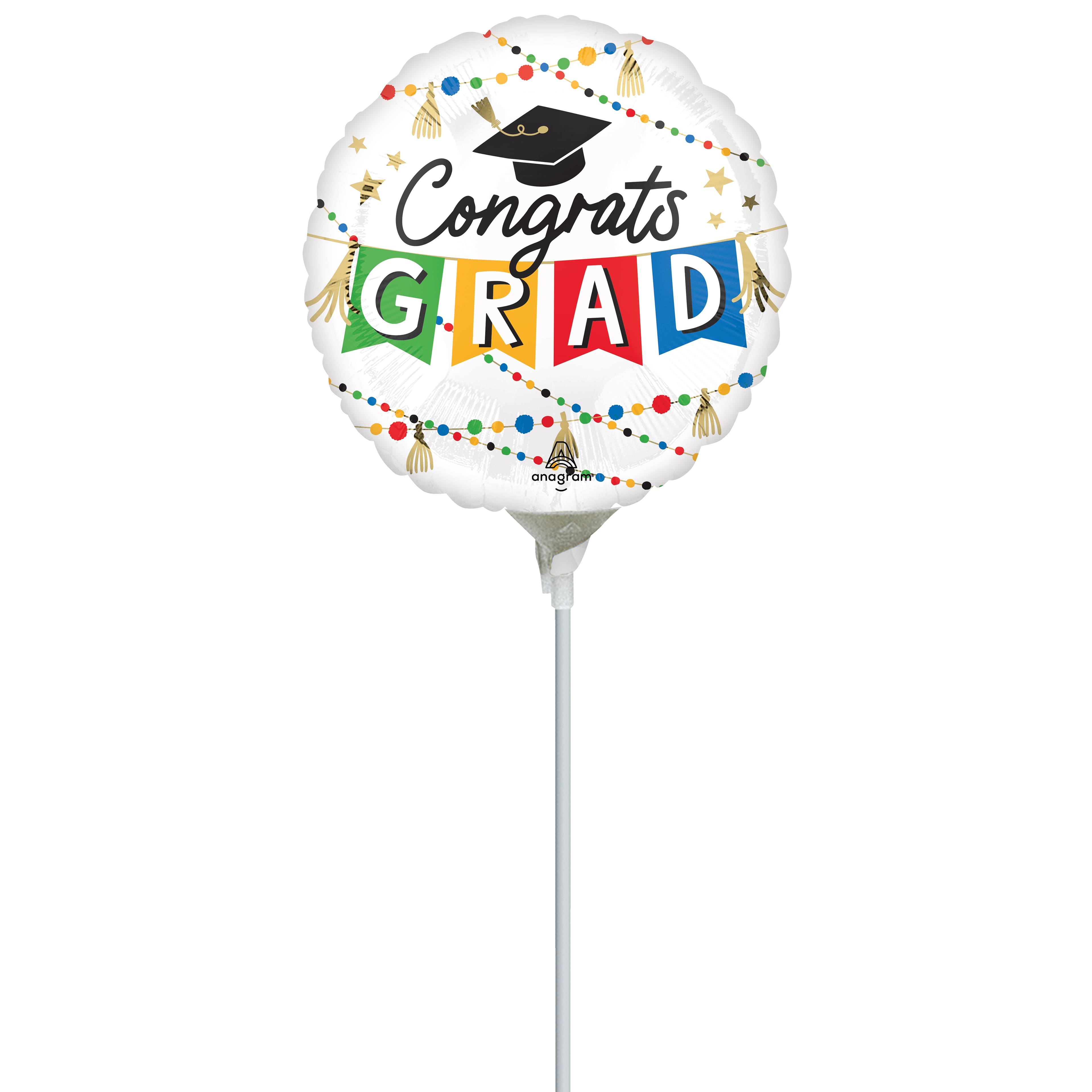 9" Congrats Grad Party Round Foil Stick Balloon