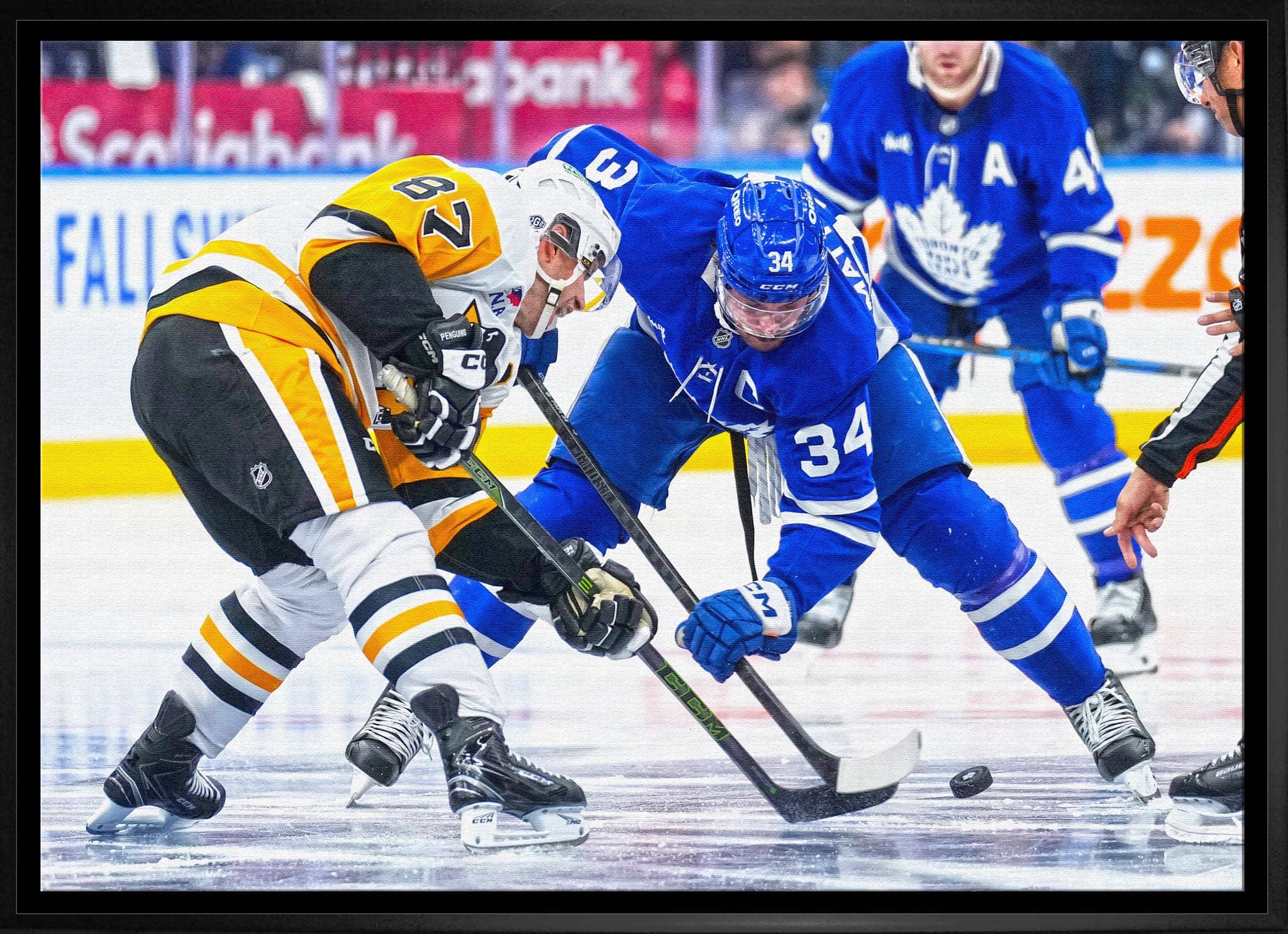 Auston Matthews 20" x 29" Unsigned Framed Canvas vs Crosby Toronto Maple Leafs and Pittsburgh Penguins 3