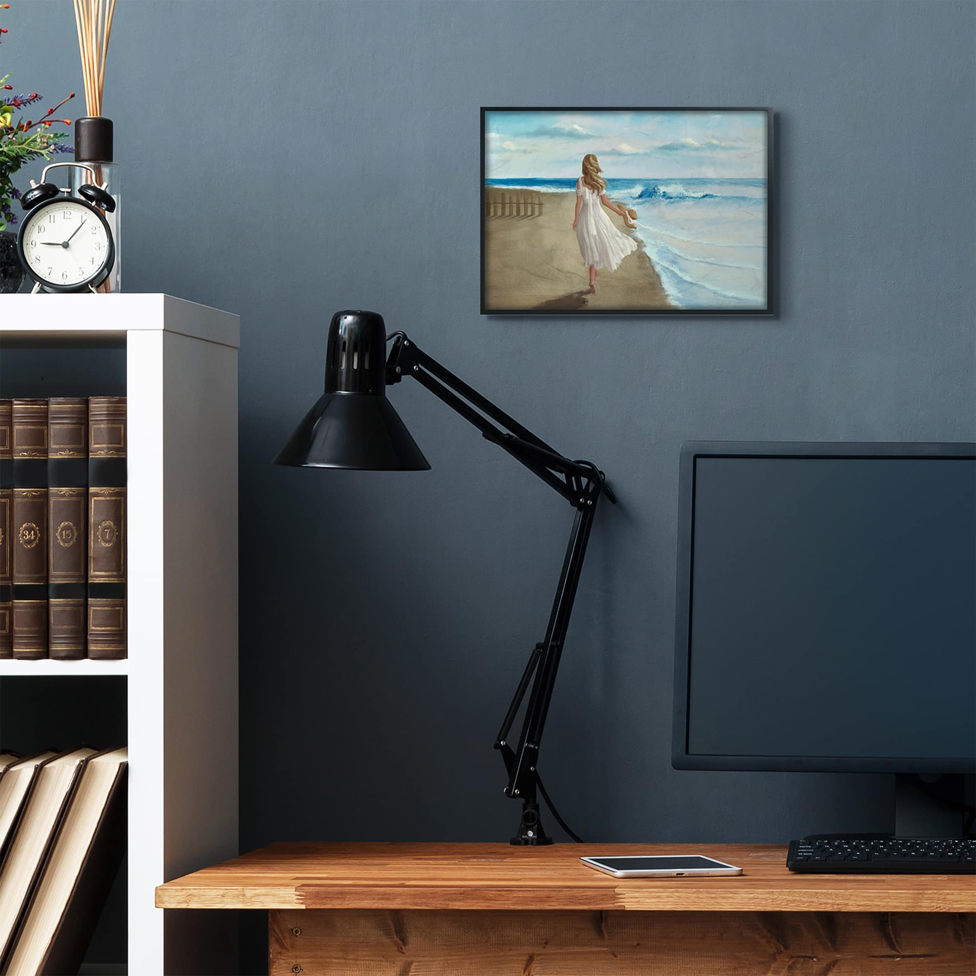 Stupell Industries Walk On The Beach Blue Ocean Painting in Frame Wall Art