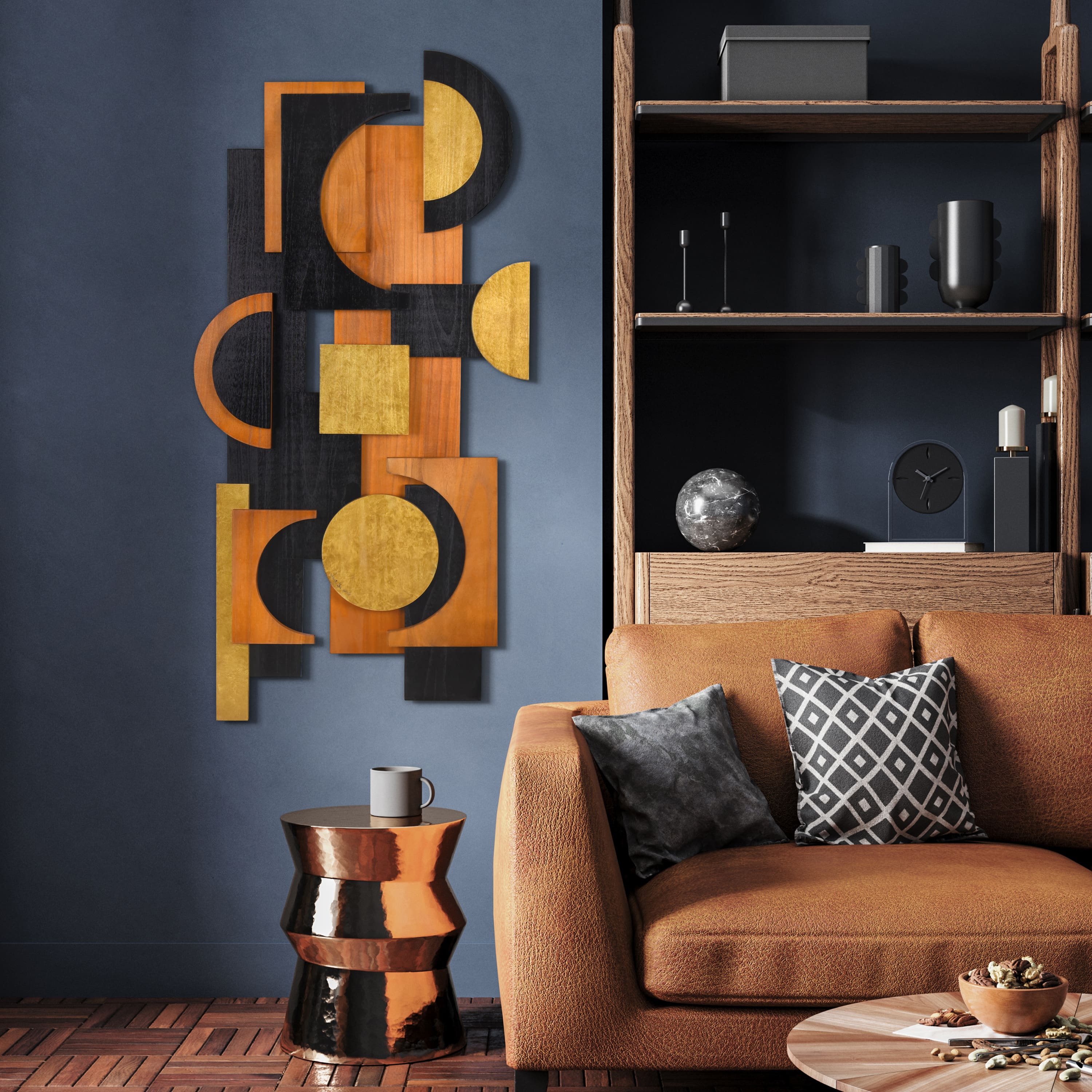 Empire Art Direct 24" x 48" Amber Embraces II Hand Made Dimensional Solid Wood Abstracts Wall Art