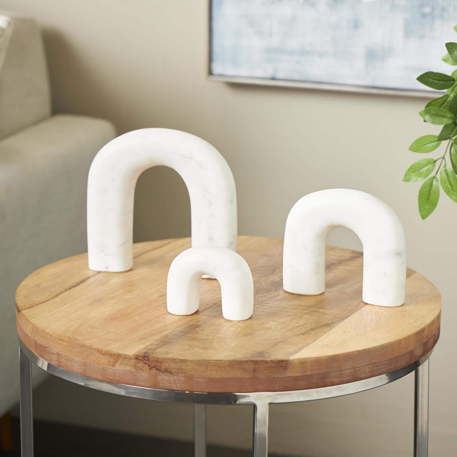 White Marble Abstract Arched Sculptures, 3ct.