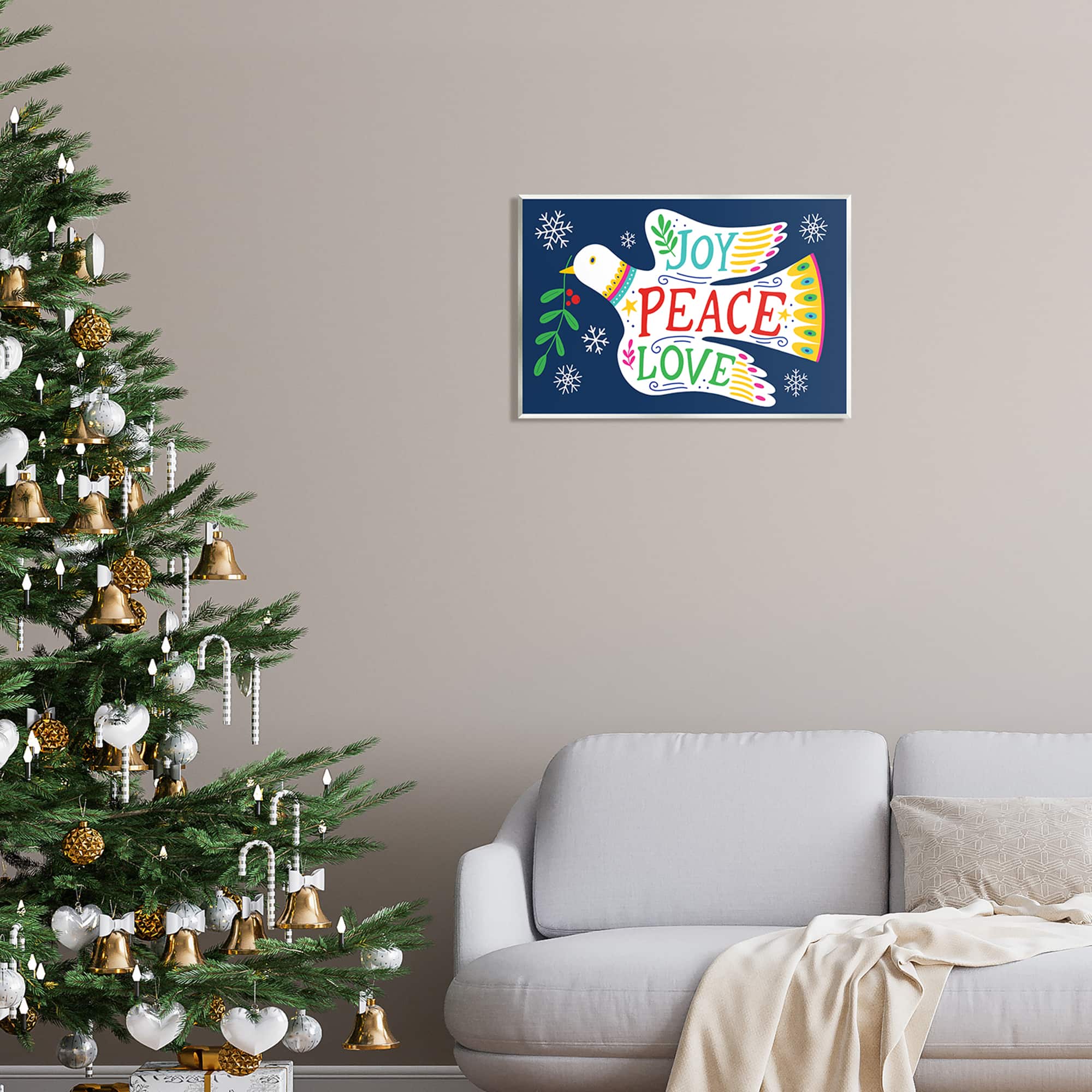 Stupell Industries Joy Peace Love Dove Holly Sprig Wall Plaque Art
