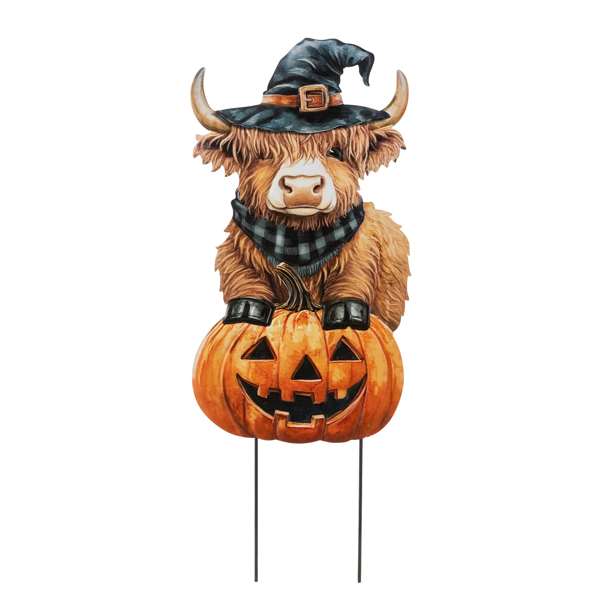 Glitzhome® 30" Halloween Metal Painted Highland Cow Yard Stake