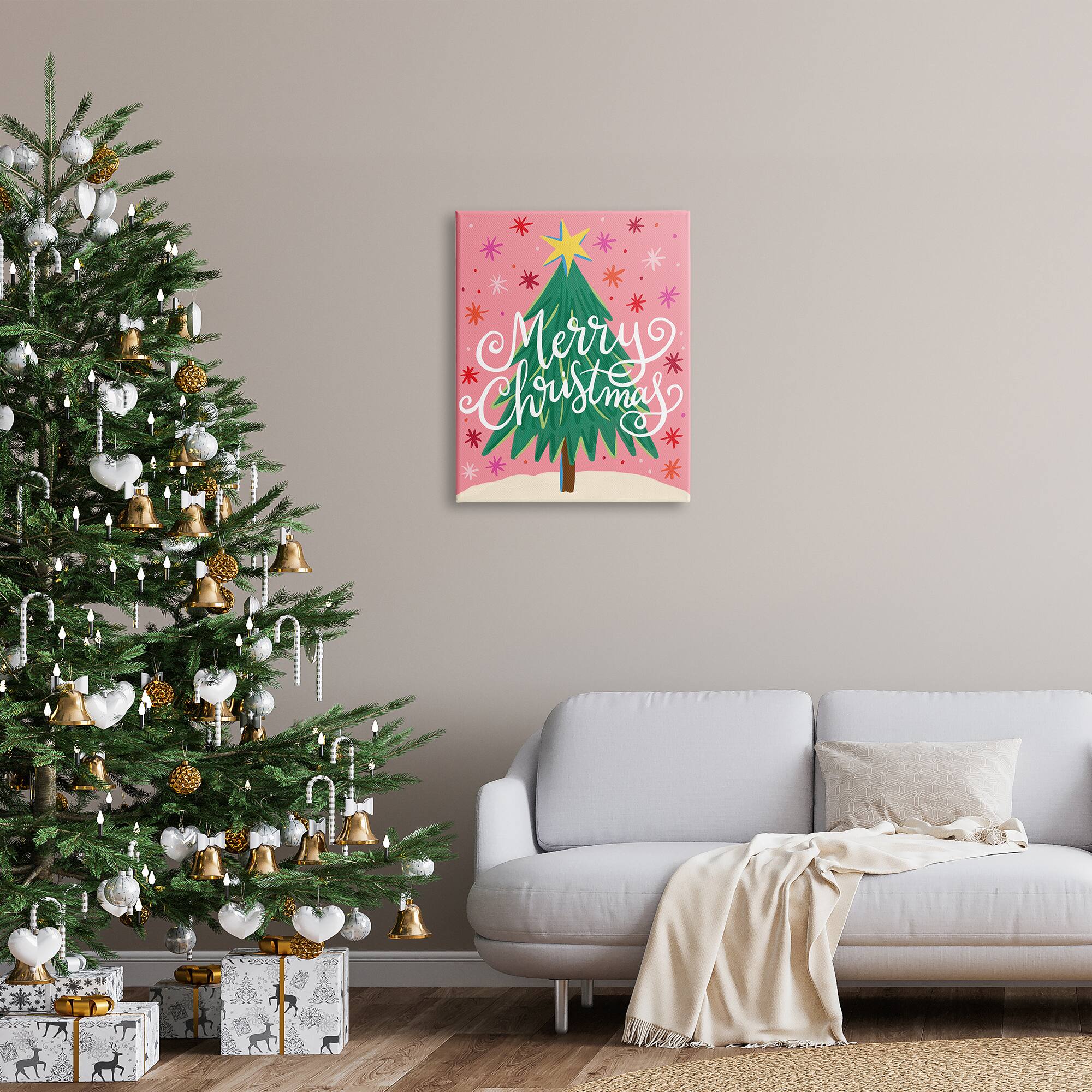 Stupell Industries Merry Christmas Pink Starry Pattern Canvas Wall Art