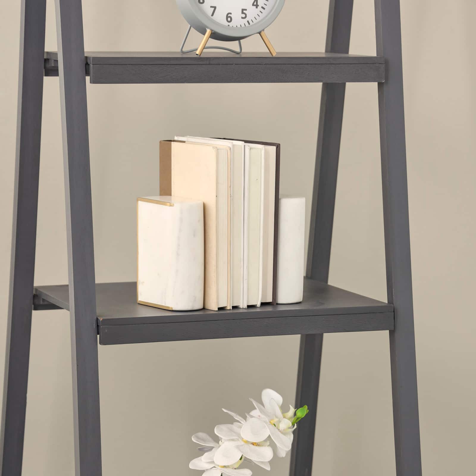 White Marble Curved Rectangular Decorative Bookends with Gold Accents Set
