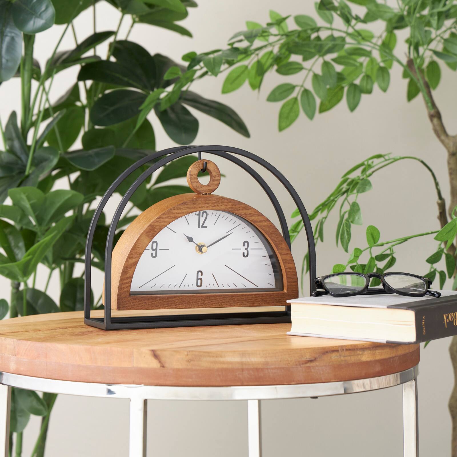 10.25" Brown Metal Suspended Clock with Black Frame