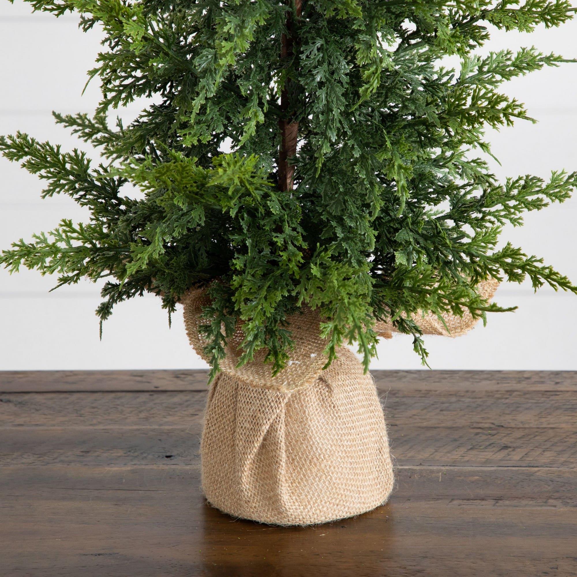 Nearly Natural 26" Artificial Real Touch Cedar Christmas Tree in Burlap Wrapped Base