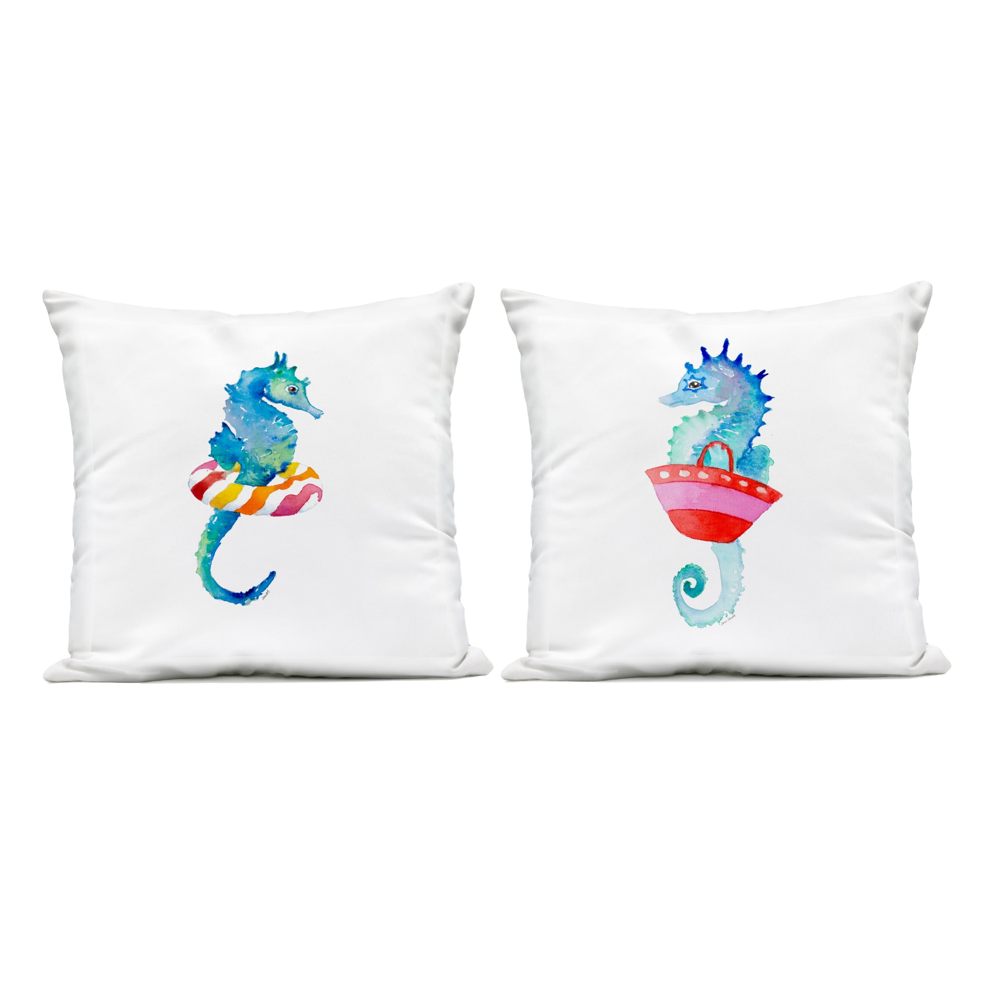 Stupell Industries 18" x 18" Blue Seahorses Beach Outdoor Print Throw Pillow Set
