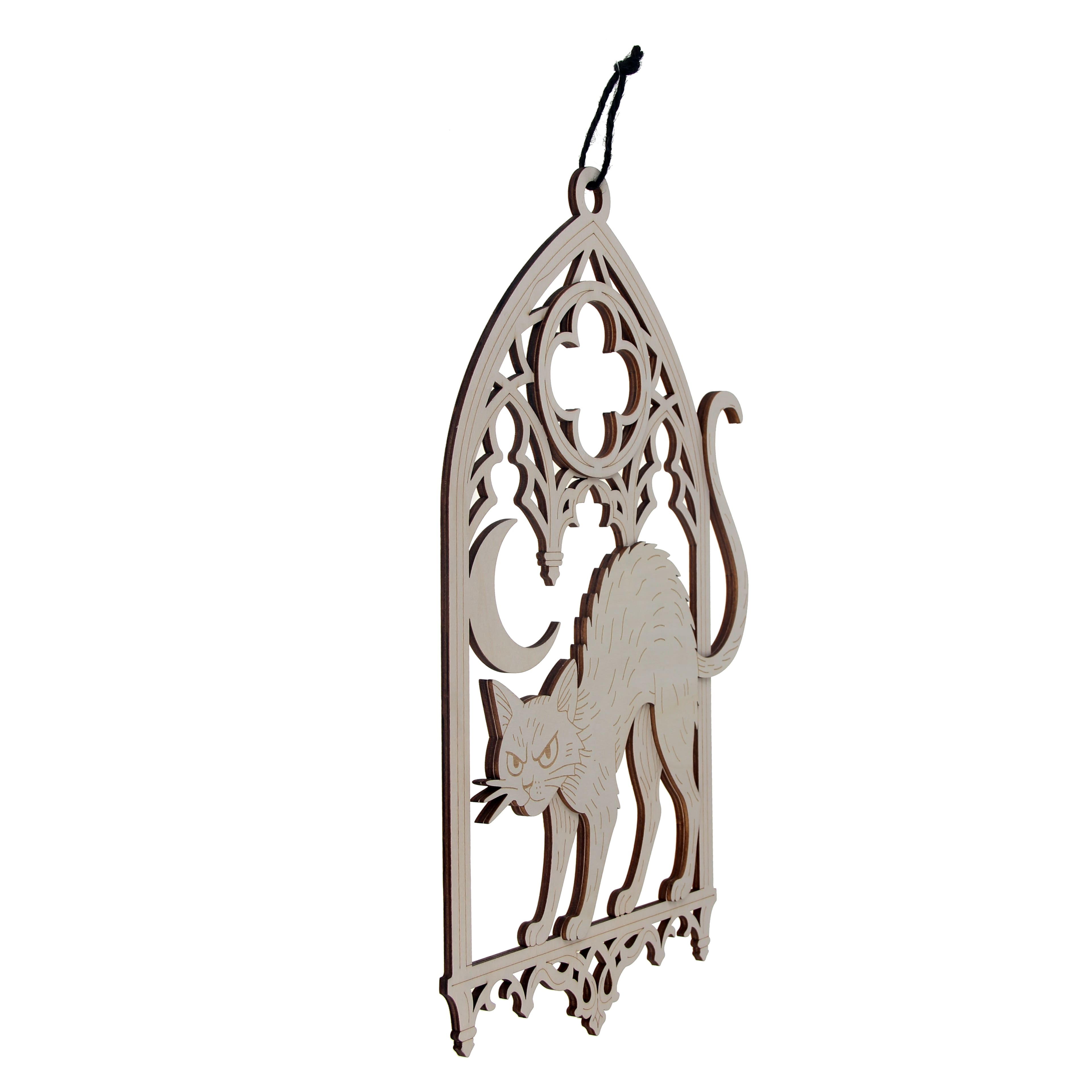 15.5" Black Cat in Cathedral Window DIY Wood Plaque by Make Market®