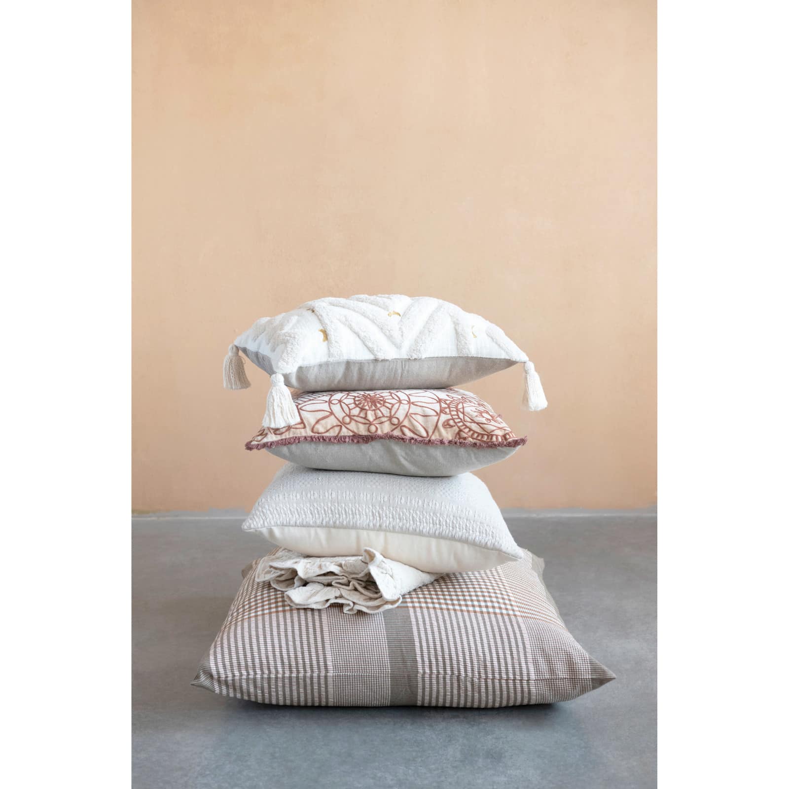 Hello Honey® Cotton Tufted Lumbar Pillow With Embroidery & Tassels