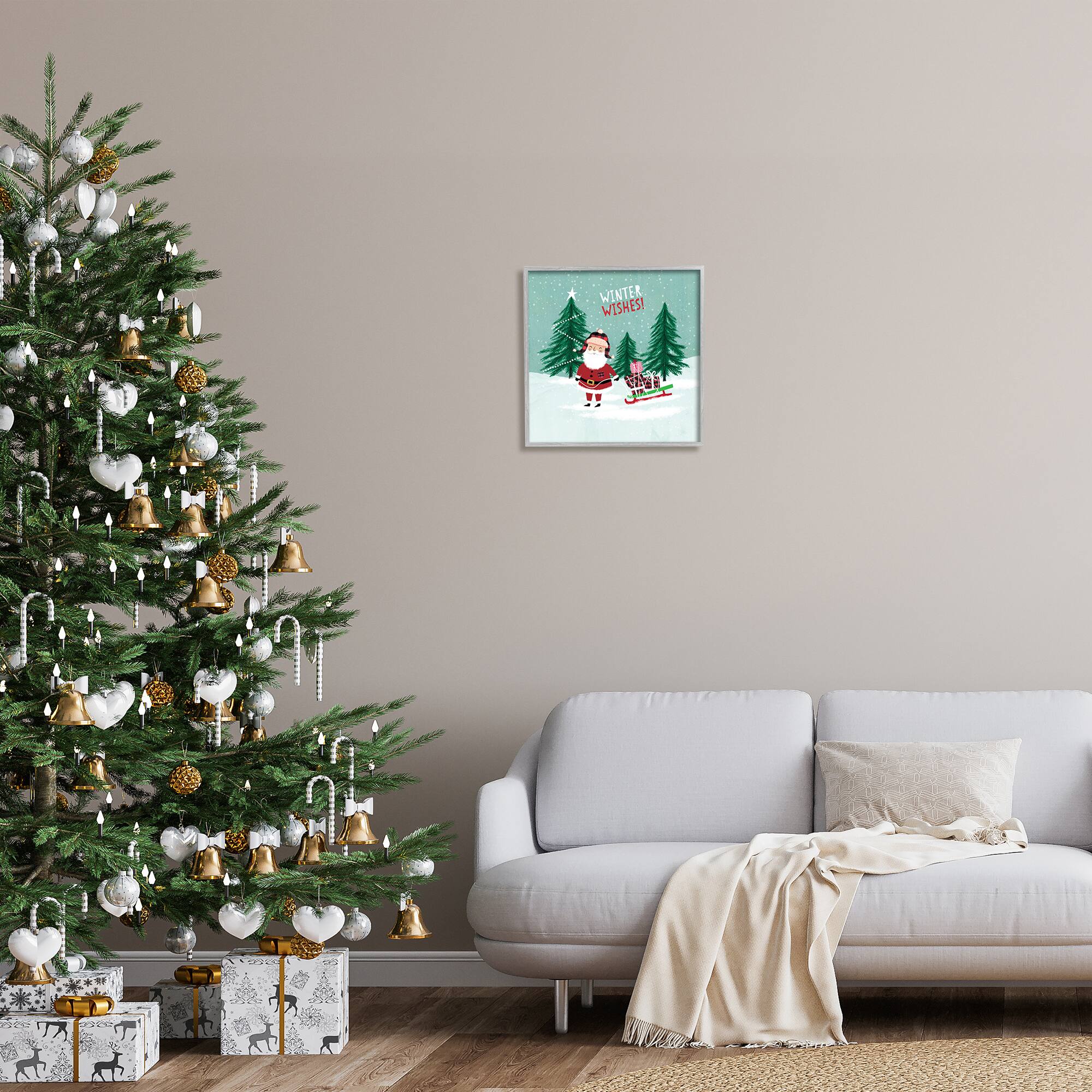 Stupell Industries Winter Wishes Santa Claus & Sled Framed Giclee Art