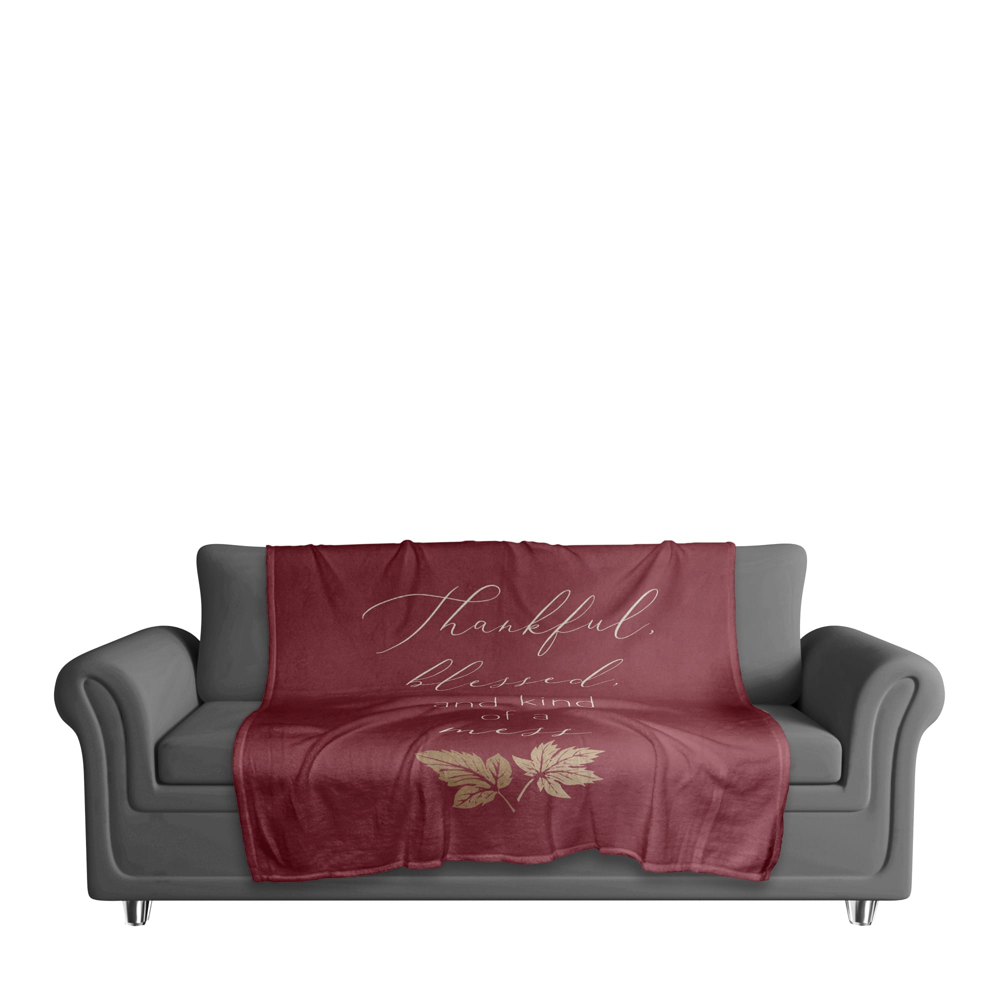 Thankful Blessed Mess Leaves Coral Fleece Blanket
