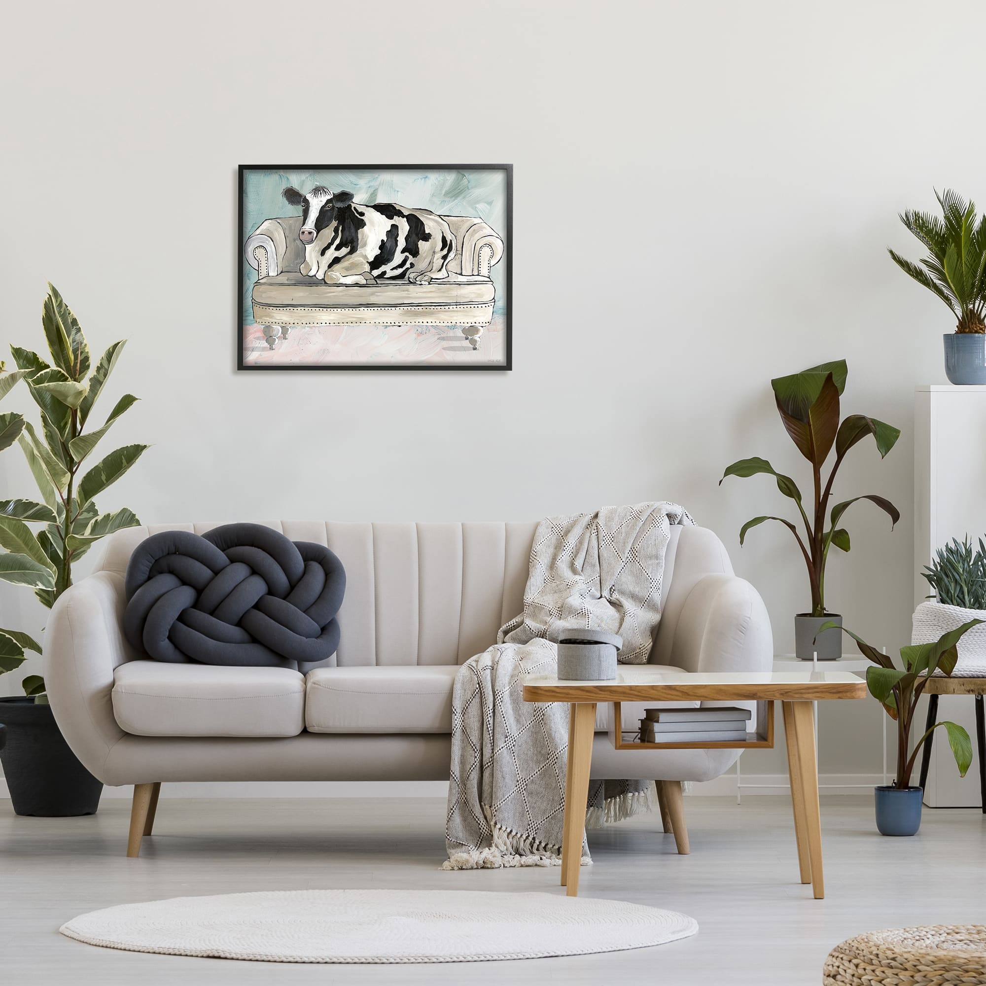 Stupell Industries Dairy Farm Cow Resting Glam Couch Green Grey Framed Wall Art