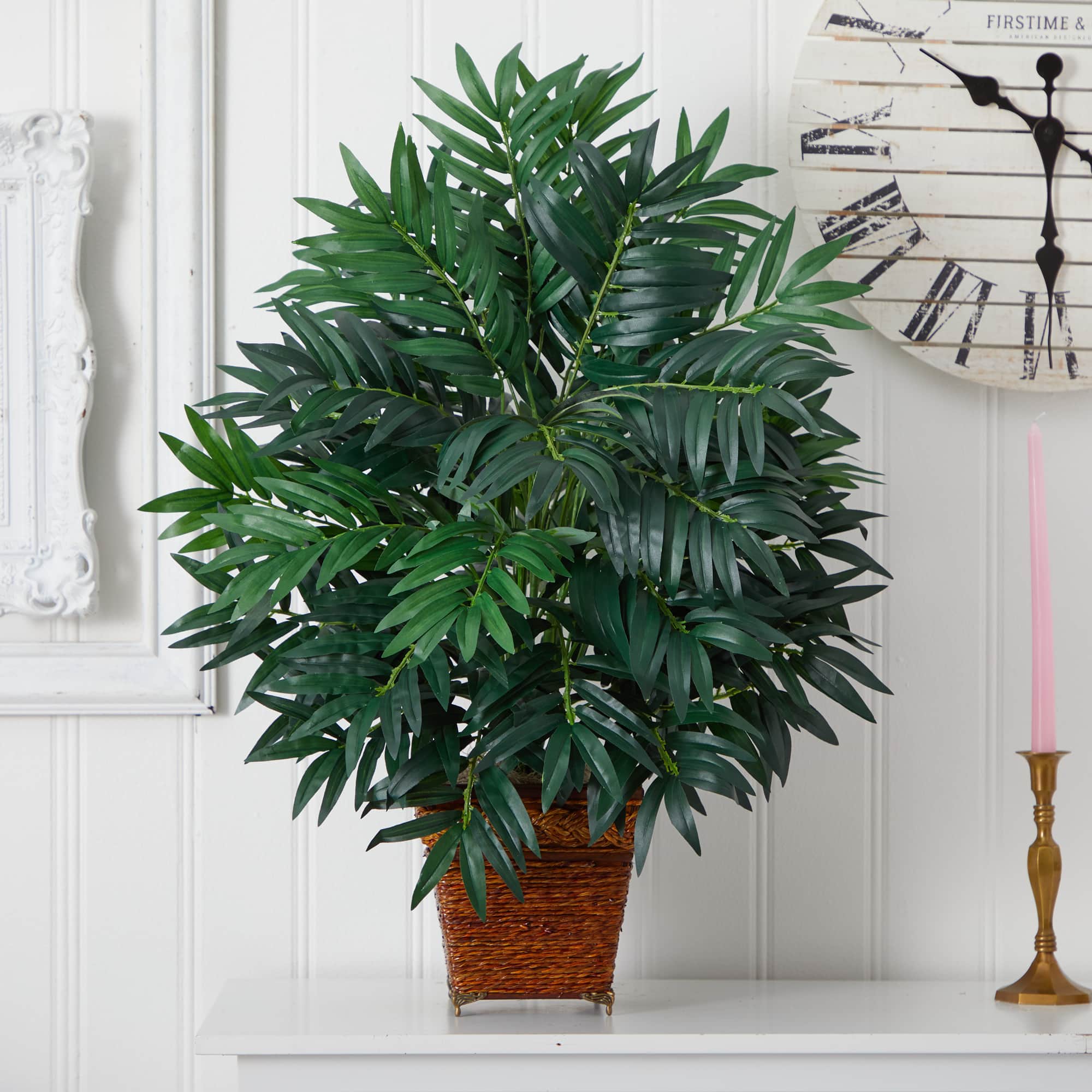 32" Artificial Bamboo Palm Plant with Wicker Basket