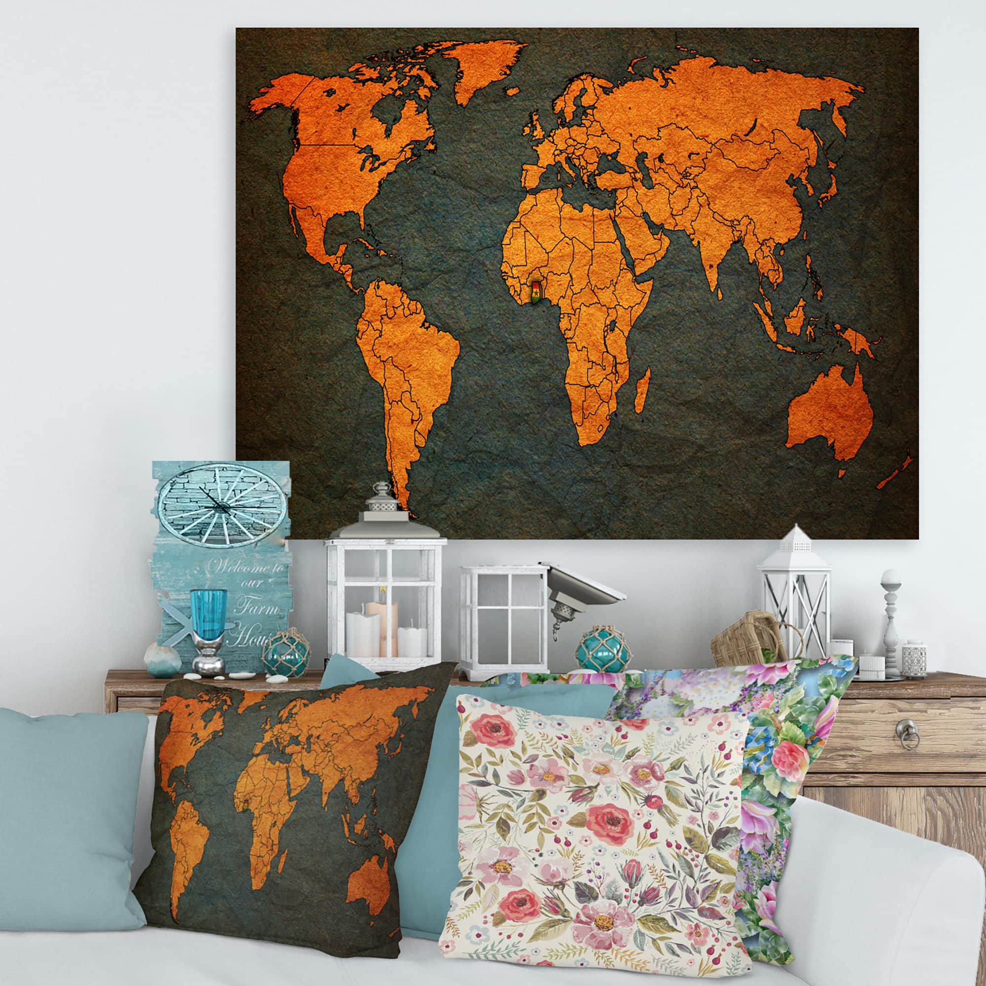 Designart - Ancient Map of The World Africa - Vintage Canvas Wall Art Print