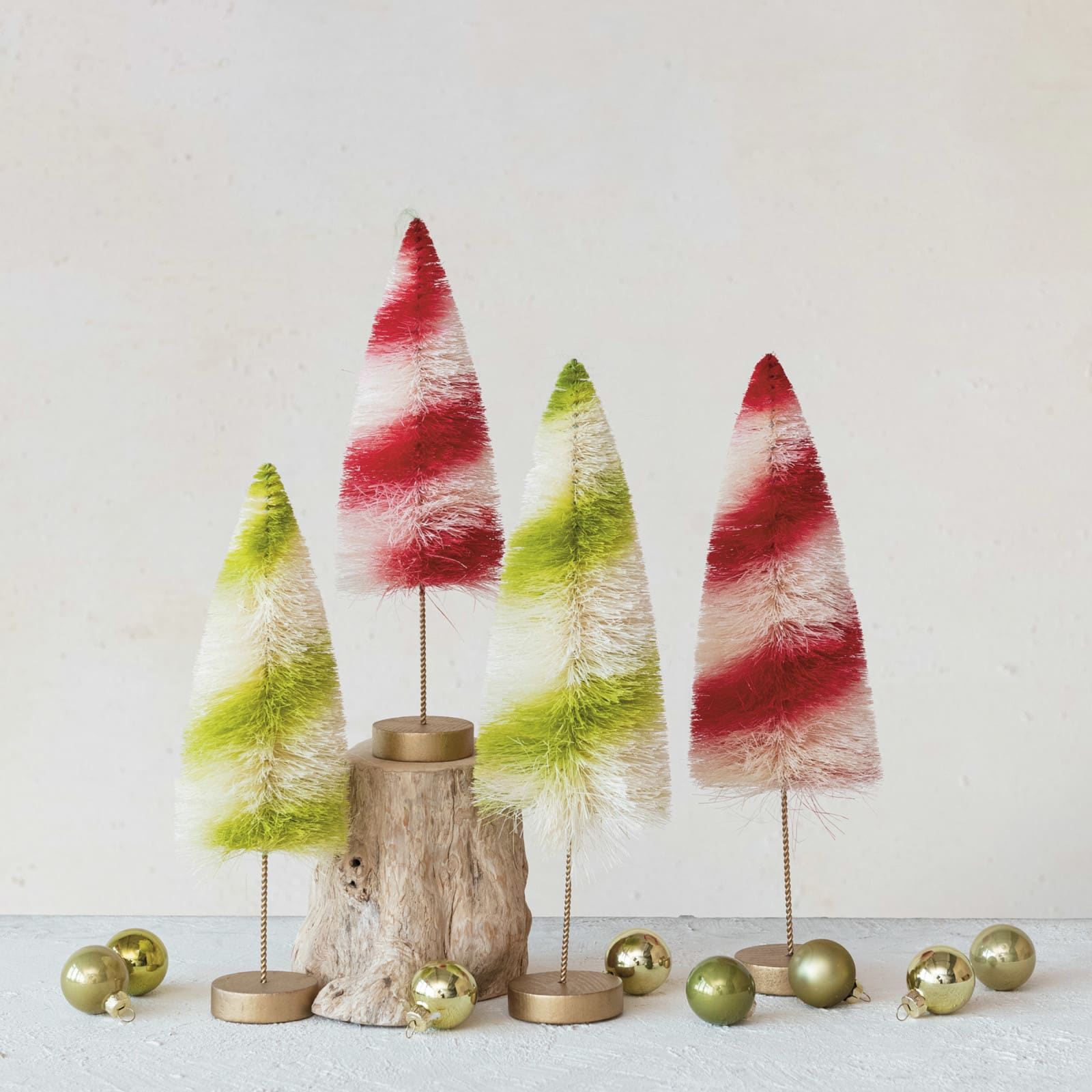 Hello Honey® 13" Red & Cream Striped Sisal Bottle Brush Swirled Tree with Wood Base