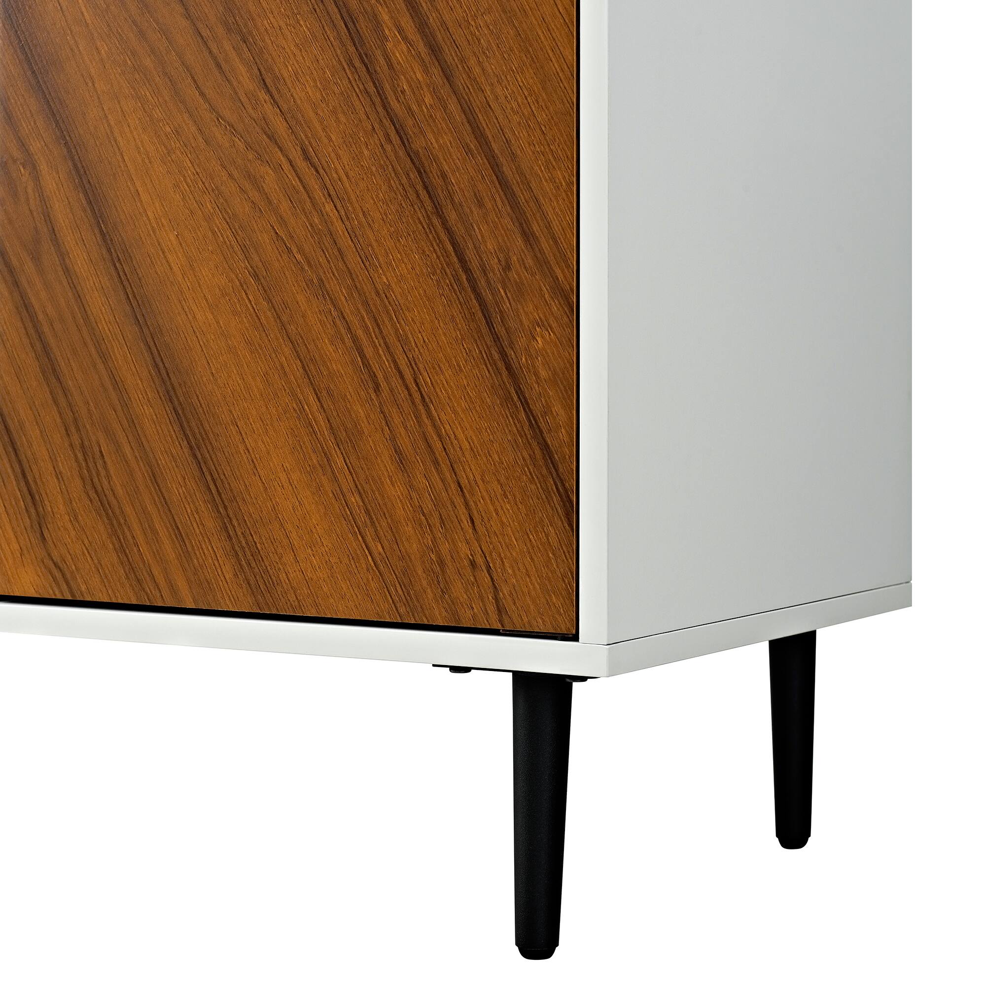 Walker Edison 58" Teak Bookmatch & White Mid Century Modern TV Buffet