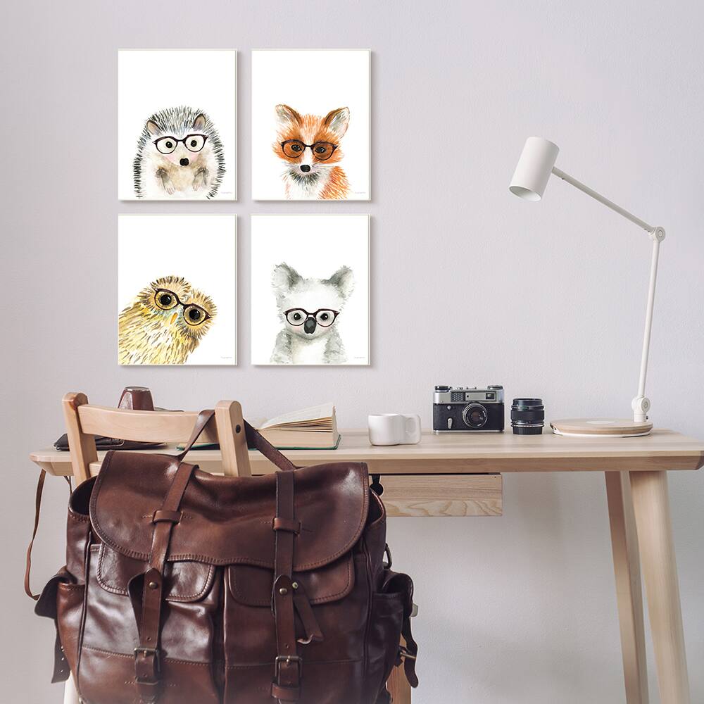 Stupell Industries Adorable Forest Animals with Glasses Owl Fox in Gray Frame Wall Art