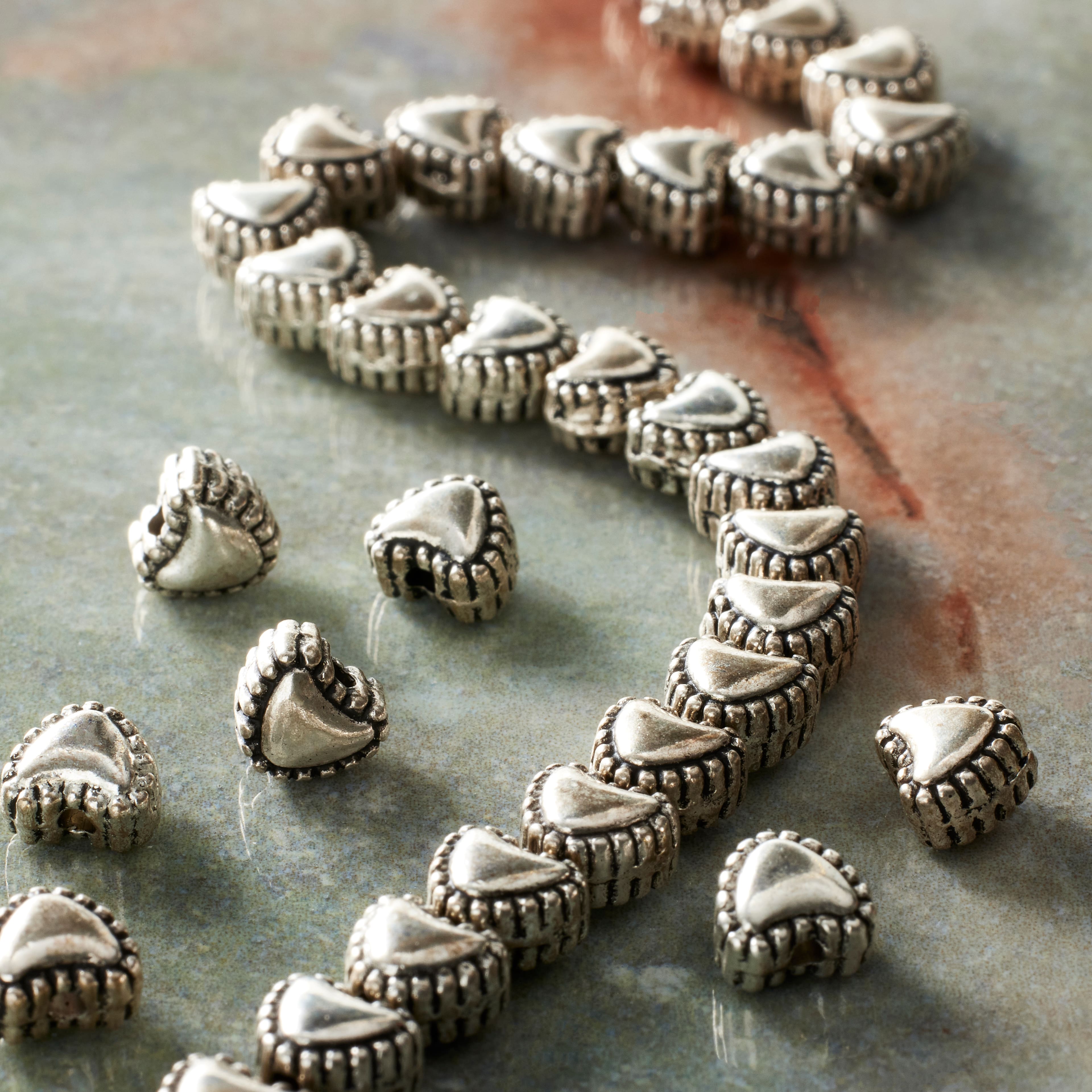 12 Pack:  Antique Silver Metal Heart Beads, 6mm by Bead Landing™
